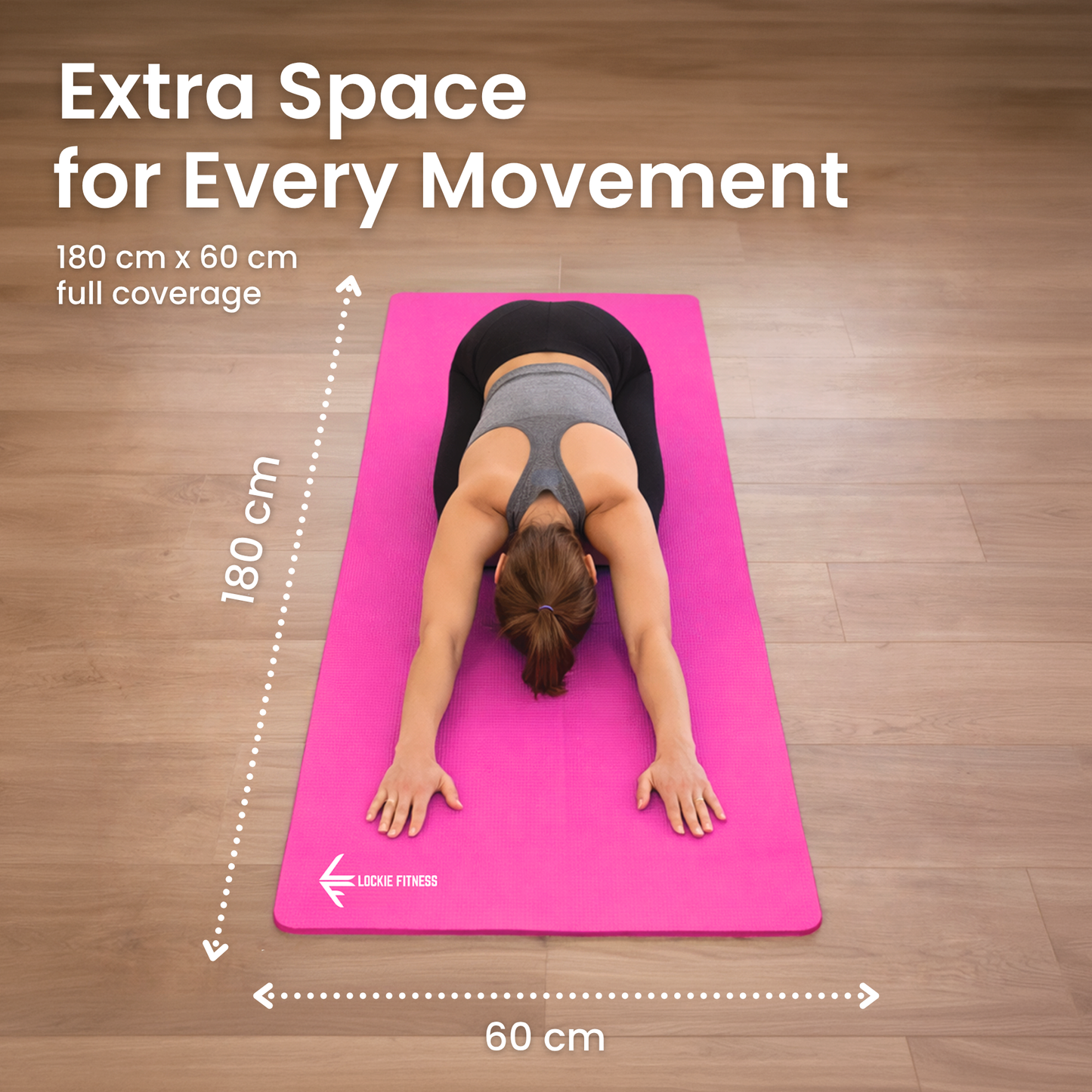 Lockie Fitness Yoga Mat 8 mm Thick, Non Slip Exercise Mat for Women and Men, TPE Foam Pilates Mat, Gym Mat for Home Workout, Yoga, Pilates, Exercise & Gymnastics, 180 x 60 cm - Pink