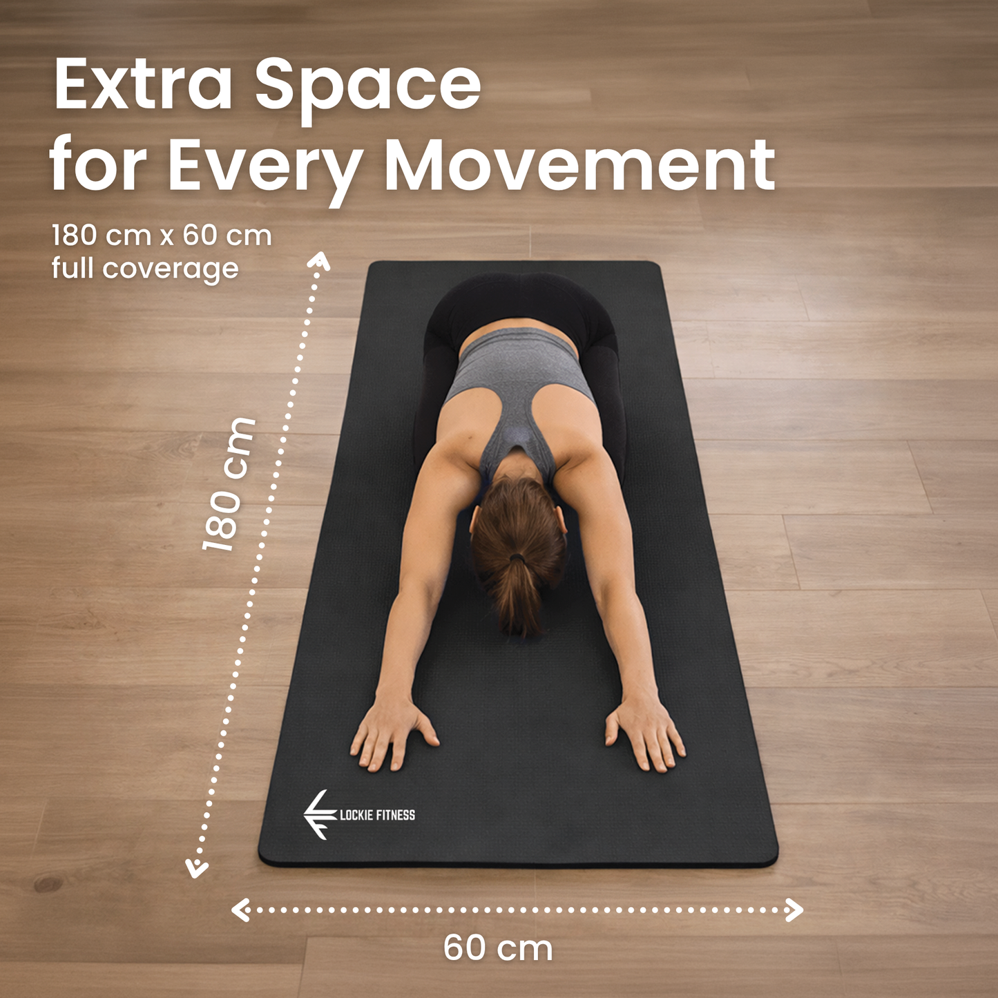 Lockie Fitness Yoga Mat 8 mm Thick, Non Slip Exercise Mat for Women and Men, TPE Foam Pilates Mat, Gym Mat for Home Workout, Yoga, Pilates, Exercise & Gymnastics, 180 x 60 cm - Black