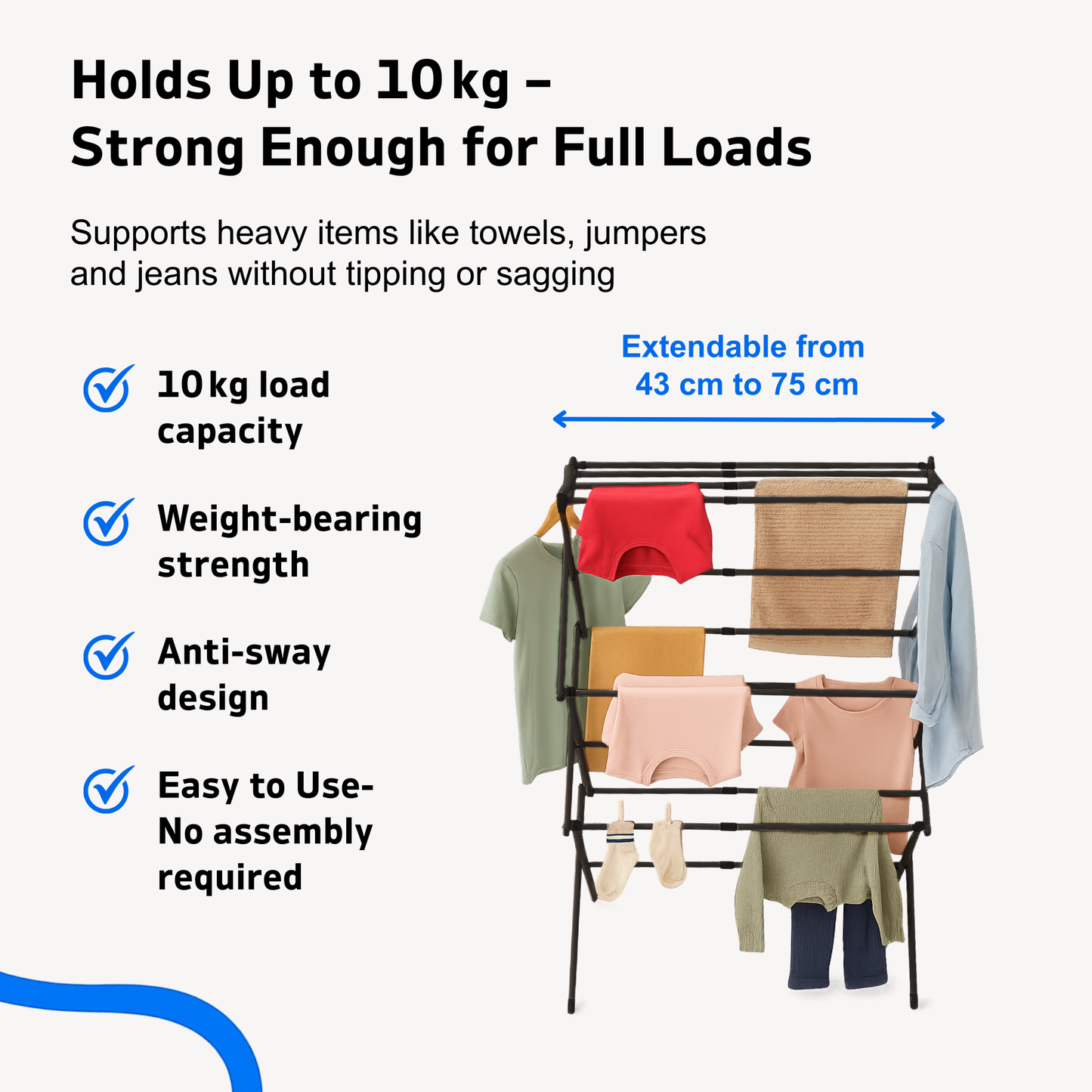 Straame 3-Tier Expandable Clothes Airer Indoor Outdoor – Slimline Drying Rack (Expanded:71×37×103 cm, Folded: 51×43×9 cm), 10 kg Capacity, Rust-Resistant, Non-Slip Feet, Heavy-Duty Design (Black)