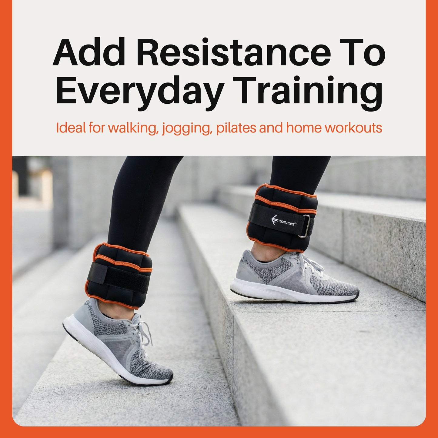 Lockie Fitness Ankle Weights & Wrist Weights Pair, Adjustable 0.9-3.2 kg, Neoprene Ankle Weights Women, Men & Kids, Pilates Weights, Leg Weights, Weights for Walking, Jogging & Home Workouts (Orange)