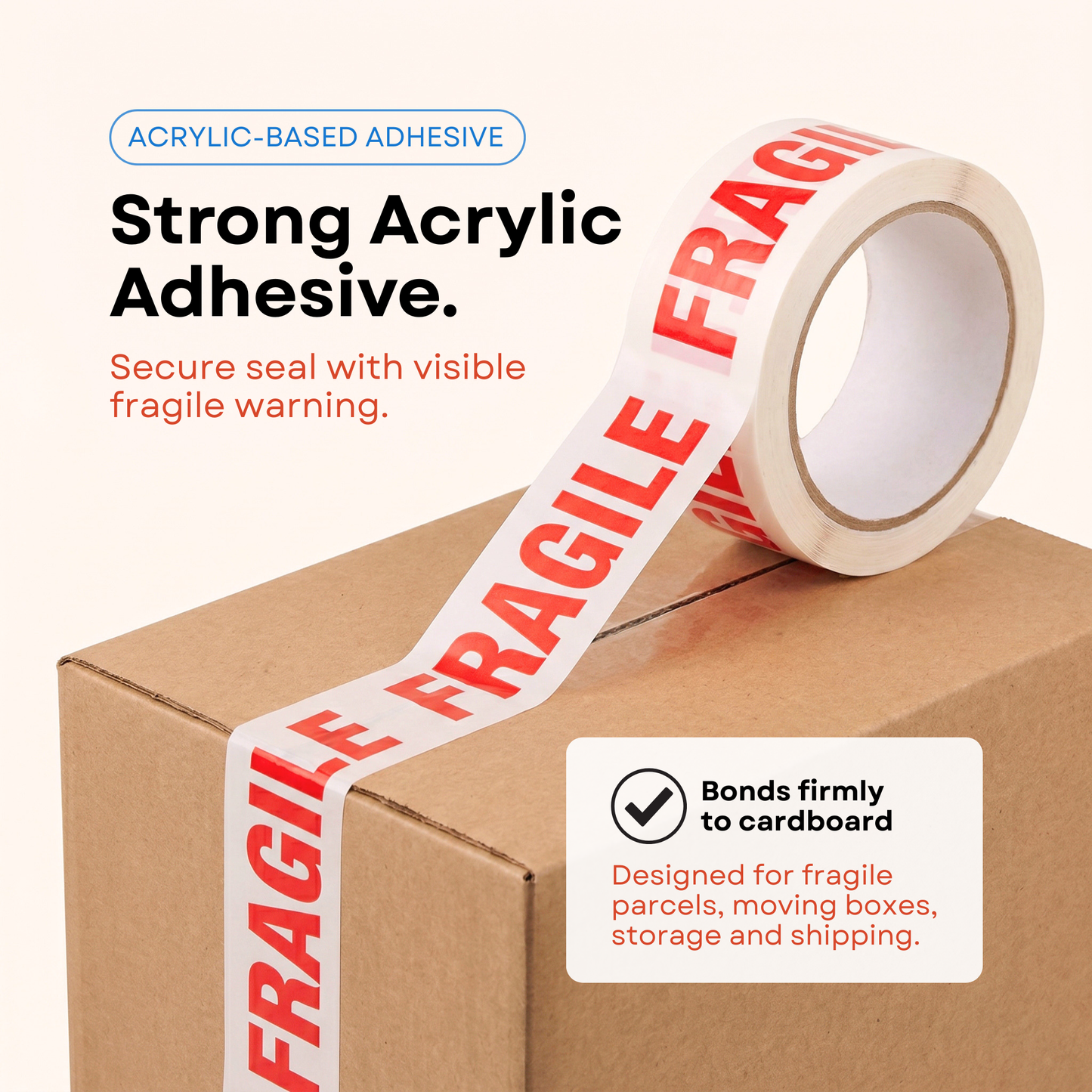 Wolf Tapes Packaging Tape, Resistant Box Tape for Packing, All Purpose Adhesive Tape for Sealing Boxes and Parcels, FSC Certified Shipping Tape, Pack of 6 Rolls 48MM x 66M (Fragile)