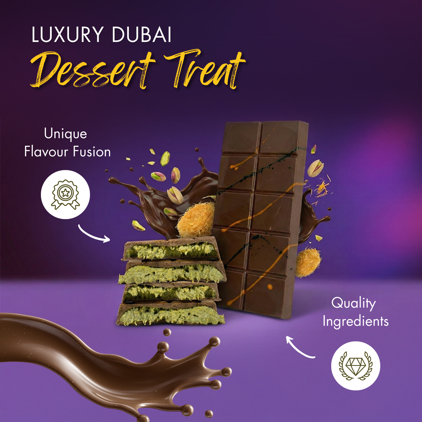Le Damas 200g Dubai Chocolate Assortment –– Perfect Box For Kids Family,Friend (Pack of 1, Kunafa & Pistachio (Dark Chocolate)