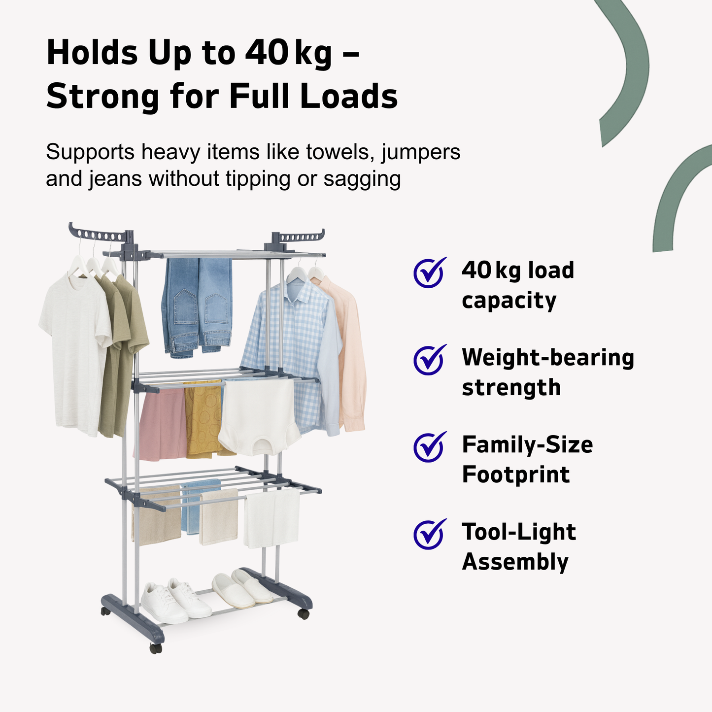 Straame 4-Tier Winged Clothes Airer – Foldable Clothes Drying Rack with Wheels for Indoor/Outdoor Use, Heavy-Duty Laundry Airer, Dryer rack, 76×50×178 cm (Grey)