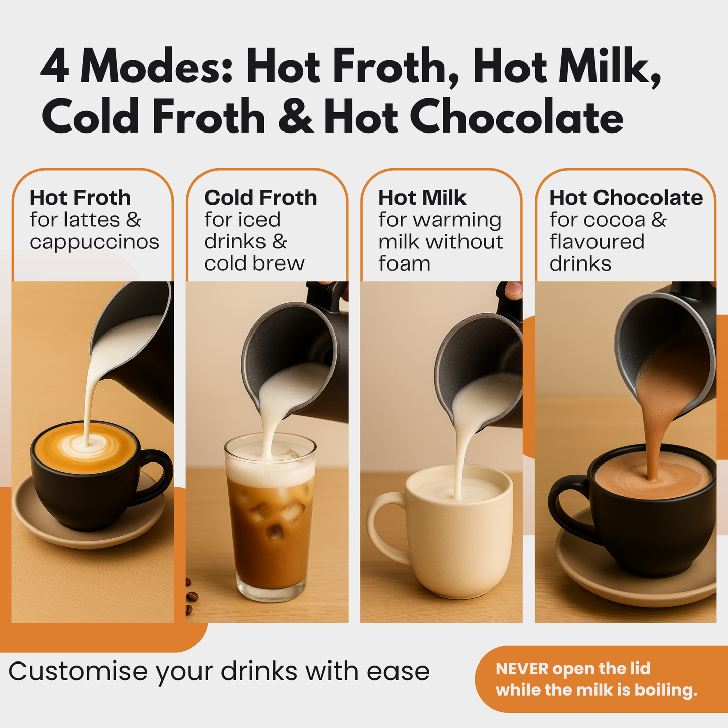 Straame Electric Milk Frother – Professional Automatic Foam Maker For Lattes, Cappuccinos & Hot Chocolates, Stainless Steel, Whisk & Froth In Seconds, 4 Modes & Touch-Panel Control, Auto Shut-Off