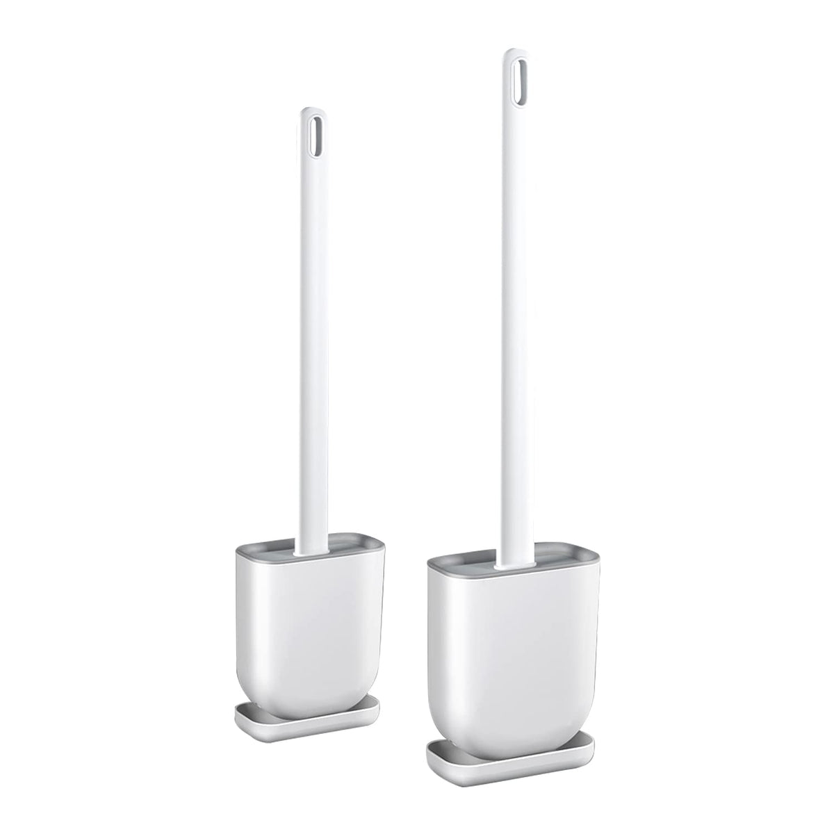 Straame White Silicone Toilet Brush with Holder, Soft Flexible Head, 2 Pack