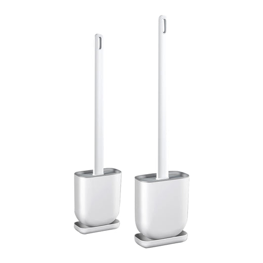 Straame White Silicone Toilet Brush with Holder, Soft Flexible Head, 2 Pack