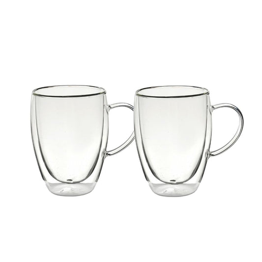 Straame Set of Coffee Glasses, Temperature Resistant Coffee Cups, Stylish Tea and Coffee Pack of Clear Coffee Mugs with Square Handle (350 ml Double wallled 2PK)