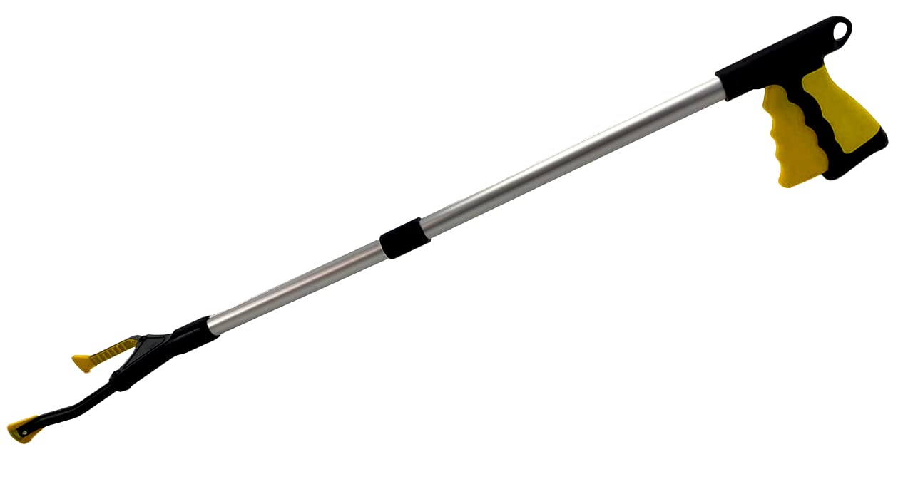 Straame - Foldable Litter Picker Long Arm Rubbish Pick Up Tool with Magnetic Tip, Ergonomic Handle with Rotating Head - Grabber Stick Trash Picker - Anti-Slip Grip - Foldable Reaching Tool (1, Yellow)