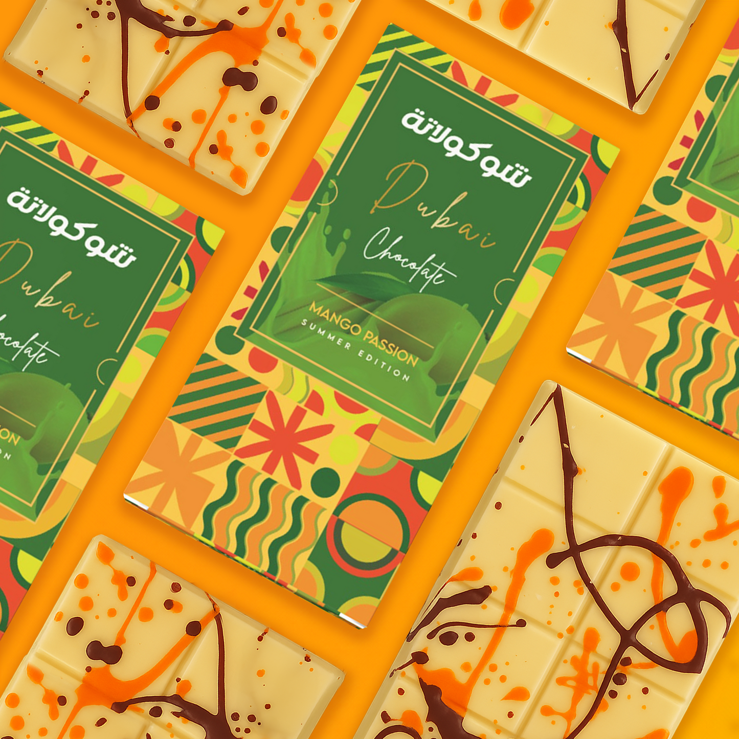 Le Damas Dubai Chocolate Mango Passion Summer Edition Gift Idea: White Chocolate Shell with Mango and Passion Fruit Filling and Poppy Candy, Luxurious Melt in Your Mouth Treat (200g)