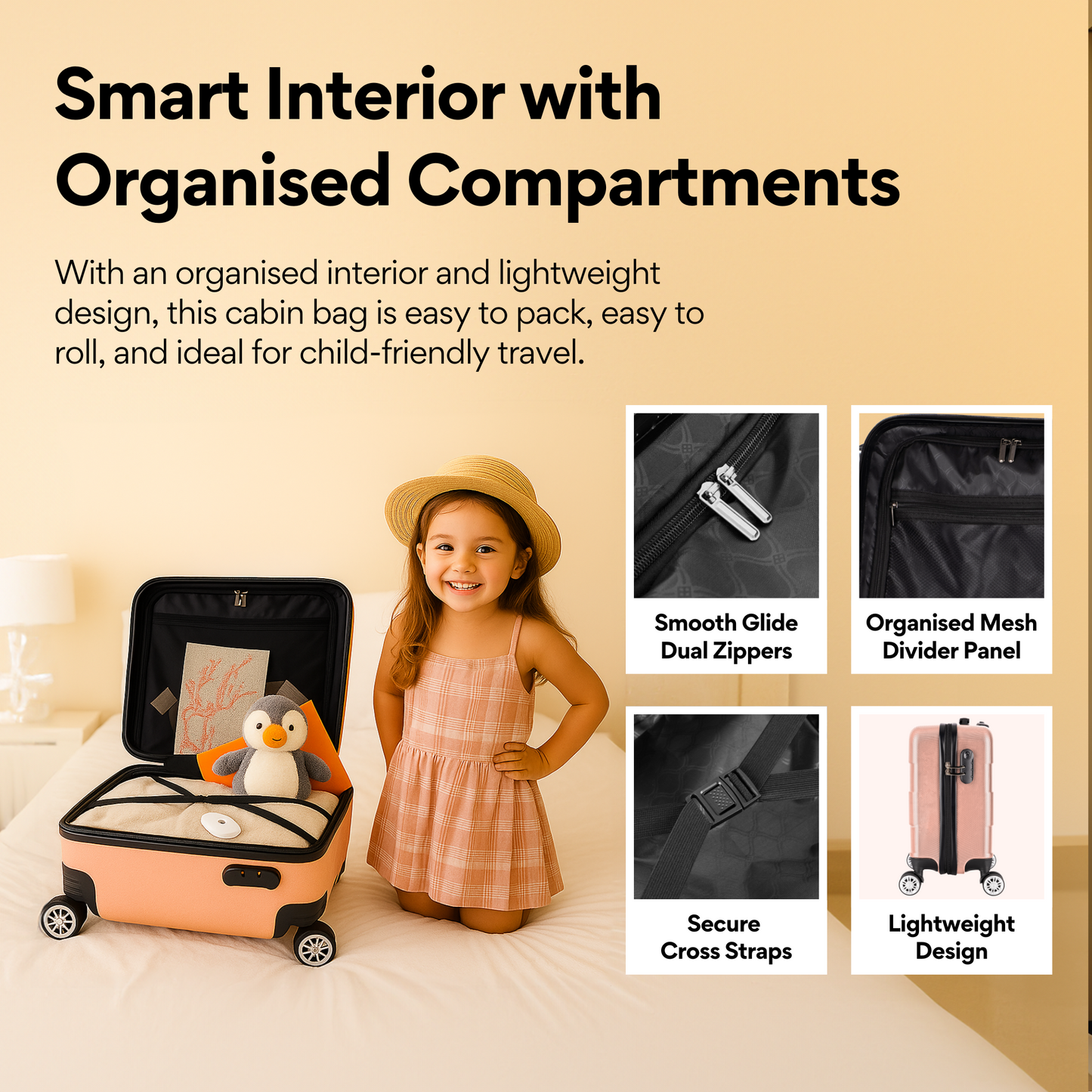WORLD EXPLORER Cabin Suitcase ABS Hard Shell 360° Spinner Wheels & Com-bination Lock Lightweight 30L Underseat Cabin Luggage and Suitcase EasyJet Per-sonal Item Travel Bag (Rose Gold, 45x35x20 CM)