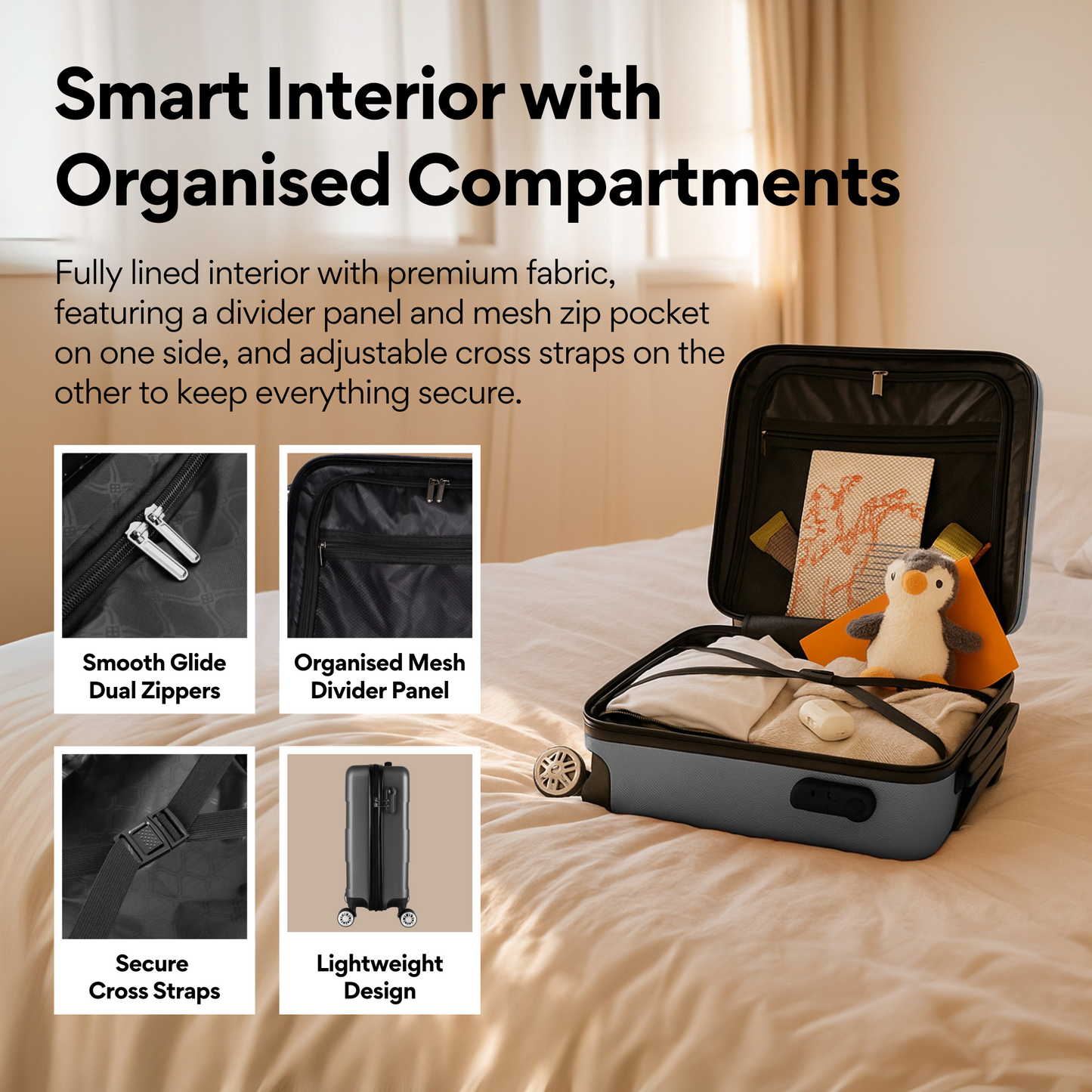 WORLD EXPLORER Cabin Suitcase | ABS Hard Shell with 360° Spinner Wheels & Com-bination Lock | Lightweight Cabin Luggage and Suitcase 34L – Ryanair Priority Size Travel Bag - Dark Grey, 55x40x20 CM