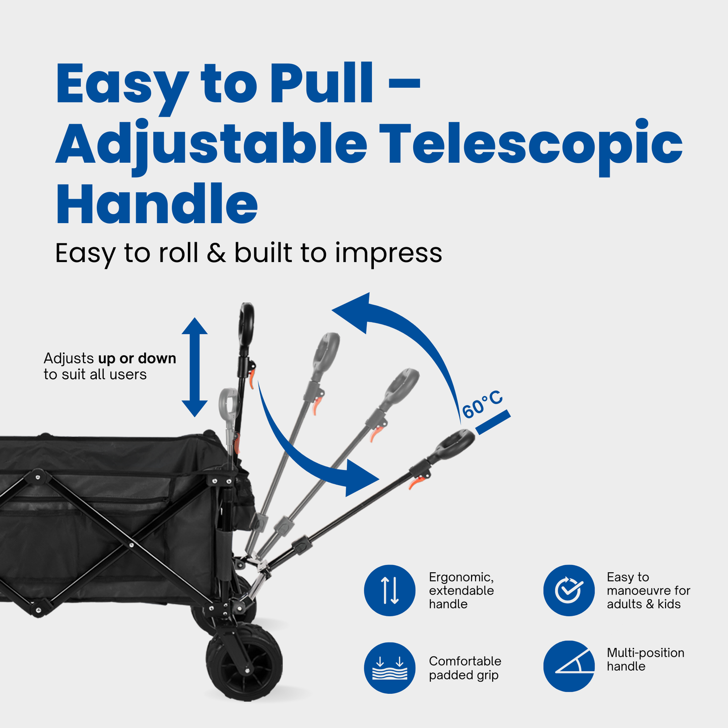 Straame Foldable Trolley Cart – 135L, 100kg Capacity Pull-Along Camping Wagon for Beach, Garden & Festivals – All-Terrain Festival Trolley with Adjustable Handle & 360° Swivel Wheels (Black)
