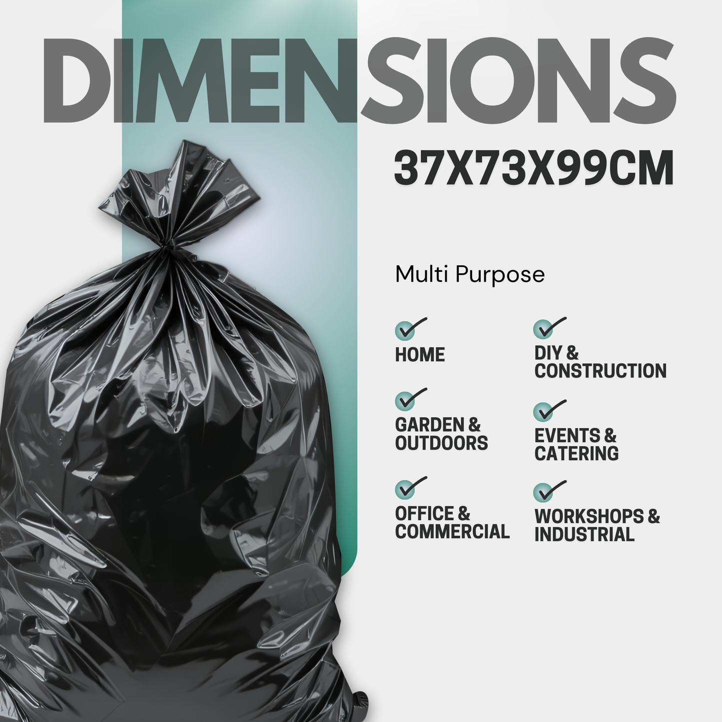 200 Pack Flat Black Bin Bags – Bin Bags heavy duty 80 L, General Waste Strong Refuse Sacks for Home, Kitchen, Office & Restaurant (45 × 72 × 97 cm)