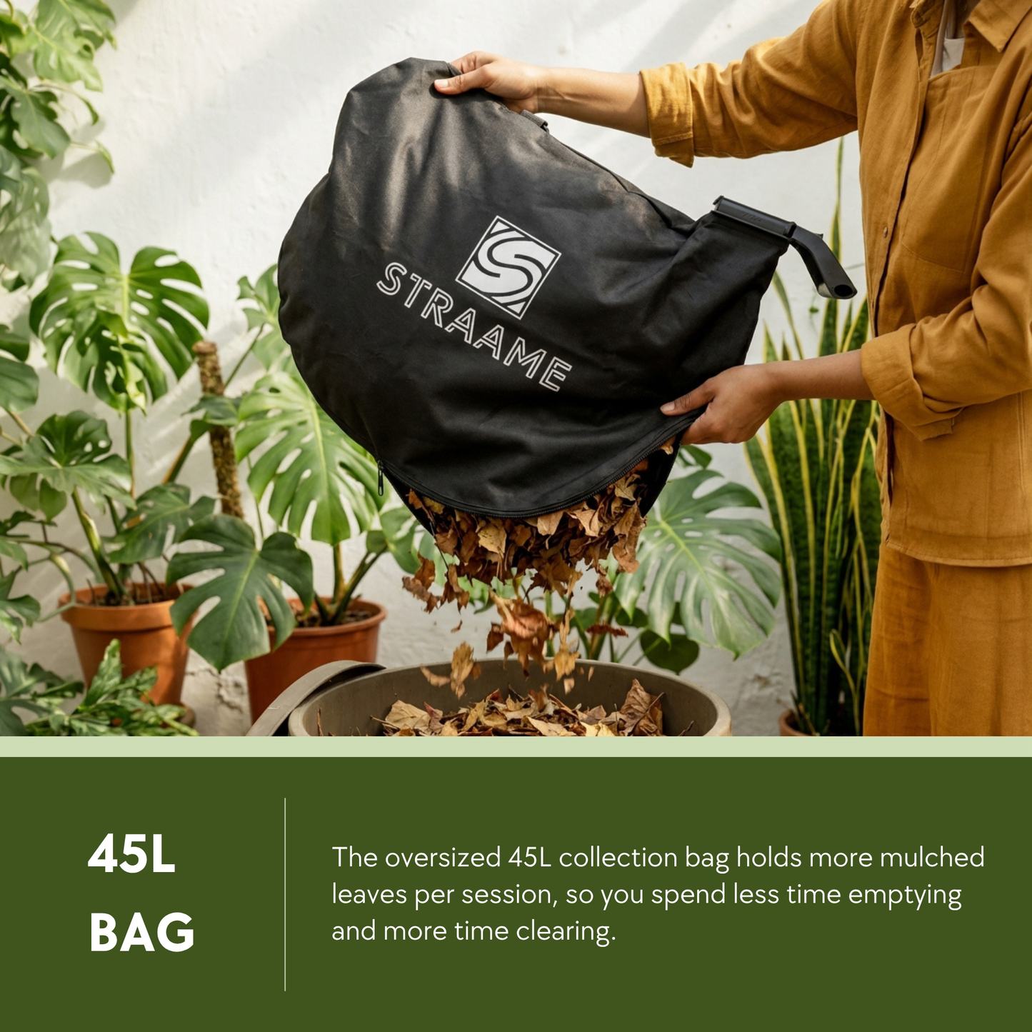 Straame 3-in-1 Leaf Blower and Vacuum 3500W, Garden Vacuum, Blower and Mulcher, Clears Lawns, Patios and Driveways, Extra-Large 45L Collection Bag, 10m Cable, Shoulder Strap and Wheels