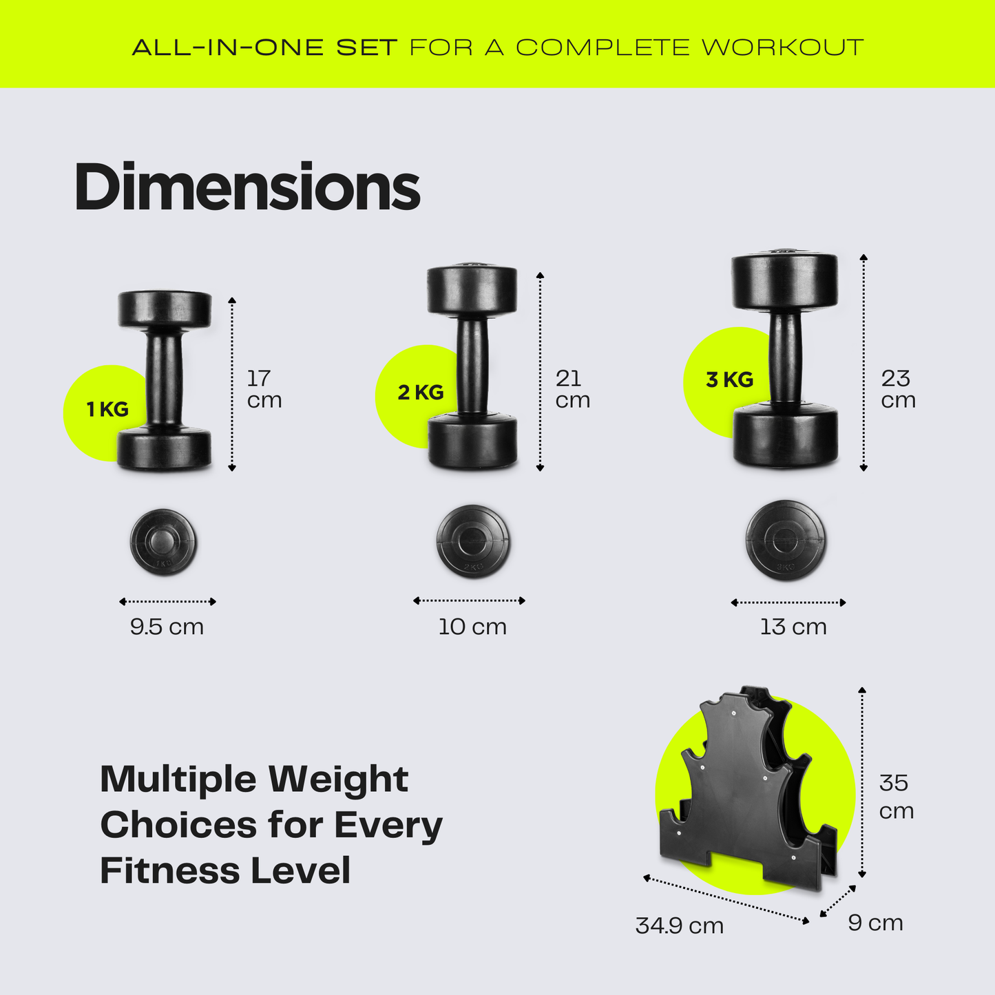 Straame Dumbbell Set with carry Rack - Hand Weights for Men & Women - 1kg, 2kg, 3kg Tree Set for Home Workout, Strength Training & Fitness – Durable, Easy to Use