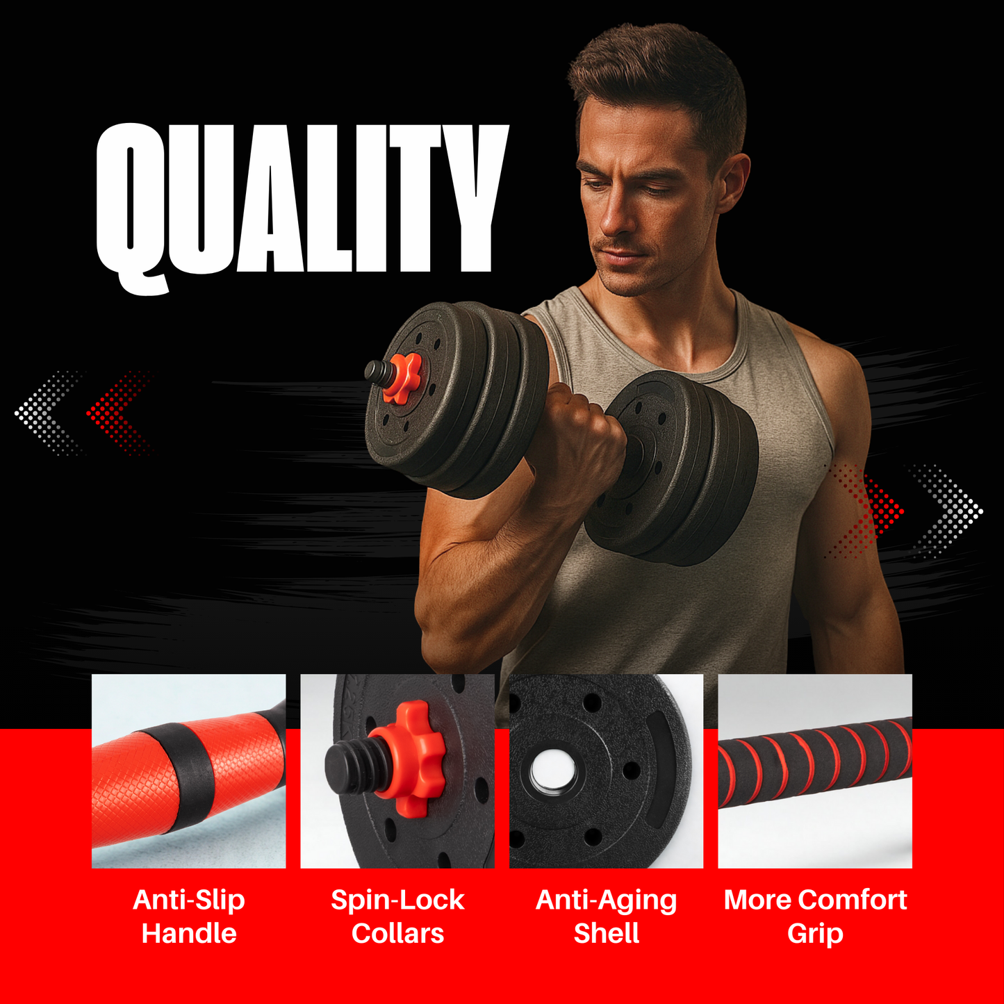 Straame 20KG Adjustable Dumbbell & Barbell Weight Set with Foam-Padded Connector. Free Weights for Home Gym, Strength Training, Non-Slip TPR Grips, PE Shell Plates, Compact Storage