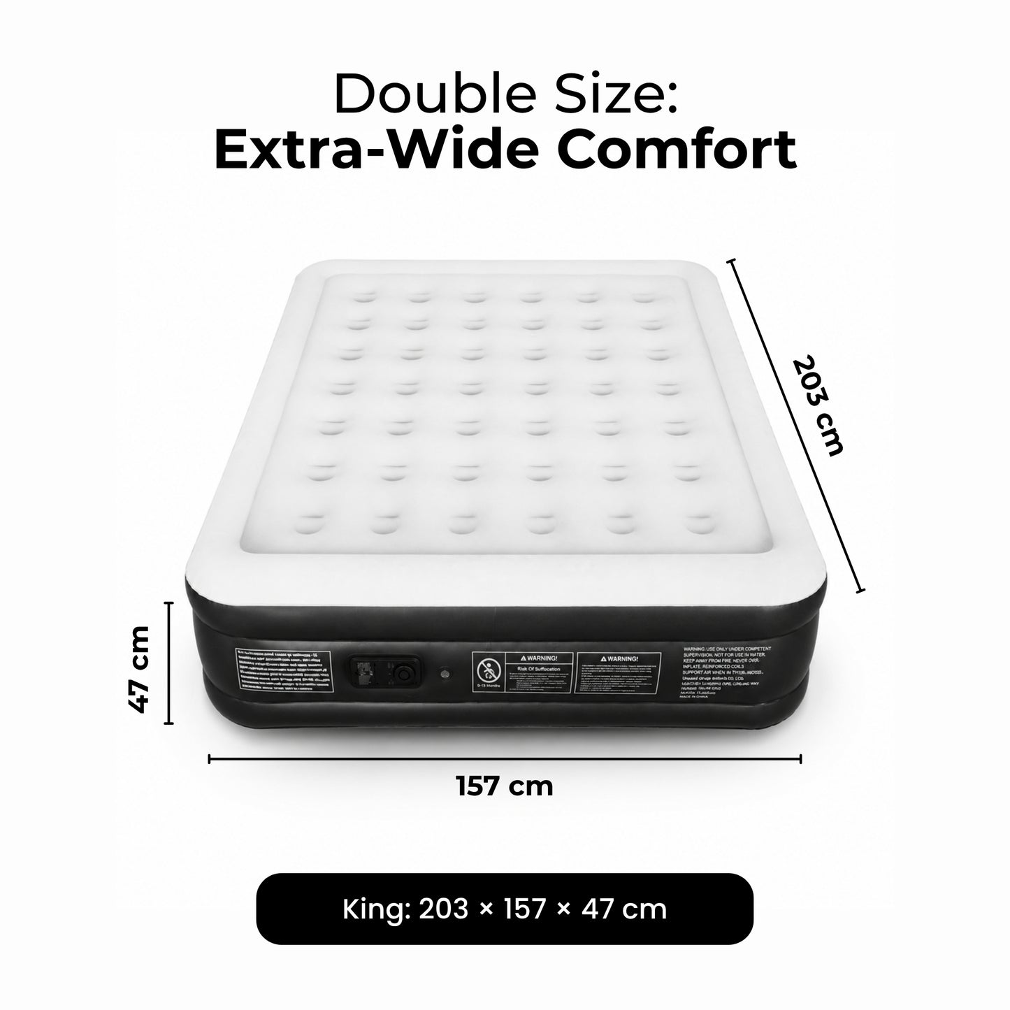 Straame King Size Airbed with Built-in Pump, Inflatable Mattress 203 x 157 x 47 cm, Blow Up Mattress Guest Bed, Self Inflating Camping Mattress with Carry Bag for Home Travel Sleepovers Guests Indoo