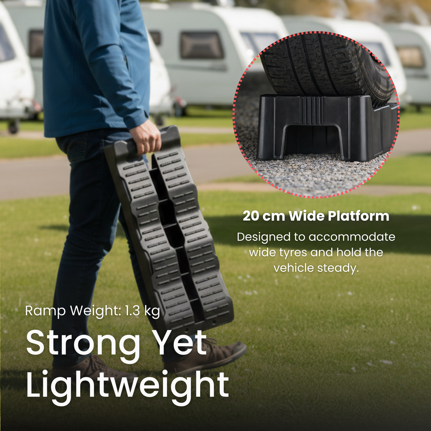 Straame Caravan Levelling Ramps (2 Pack, Black, 3 Step Heights 40/70/100 mm) – Heavy Duty Car, Van & Motorhome Levelling Ramps, UV-Resistant Wheel Chocks with Anti-Skid Grooves, 4 T Capacity