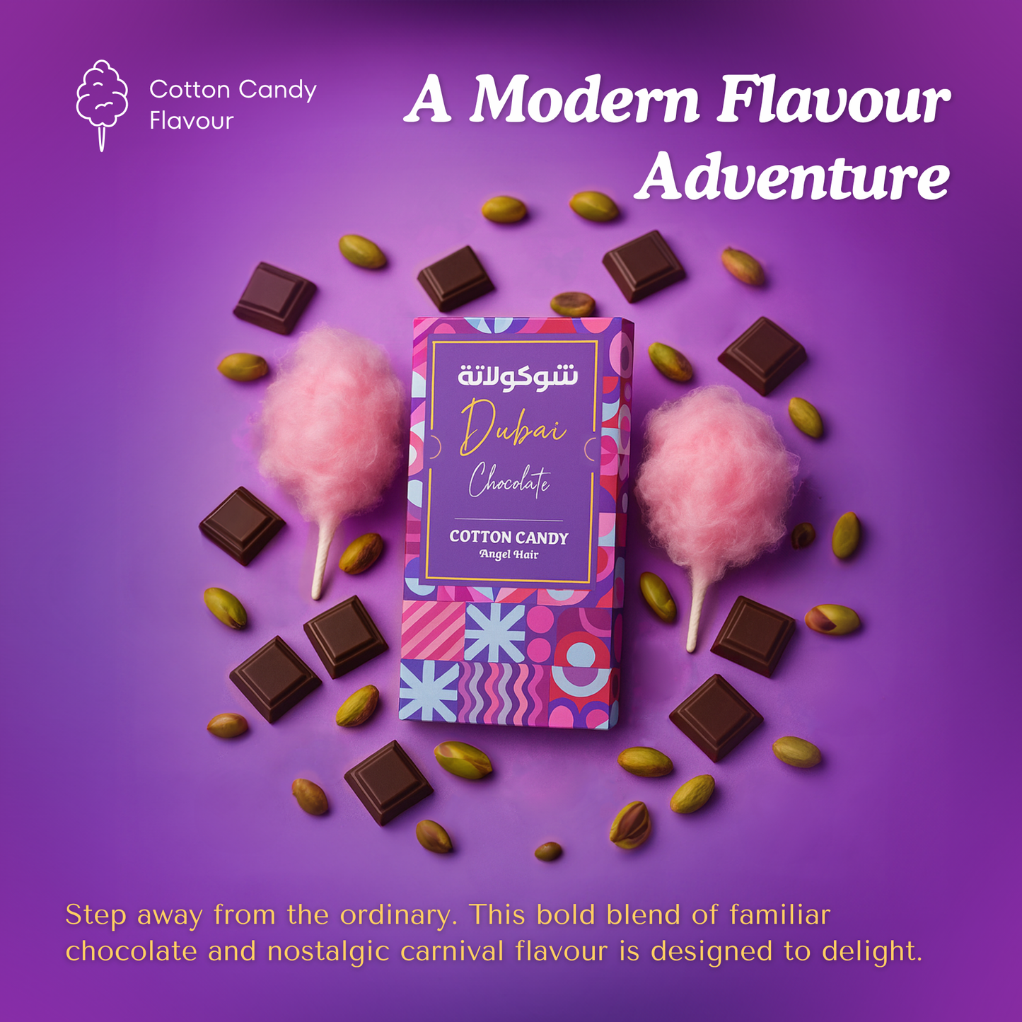 La Damas Dubai Chocolate – Angel Hair, Cotton Candy Flavour, Infused with Pistachio Cream | Pistachio Chocolate with Cotton Floss – Unique Indulgent Sweet Treat (200 g)
