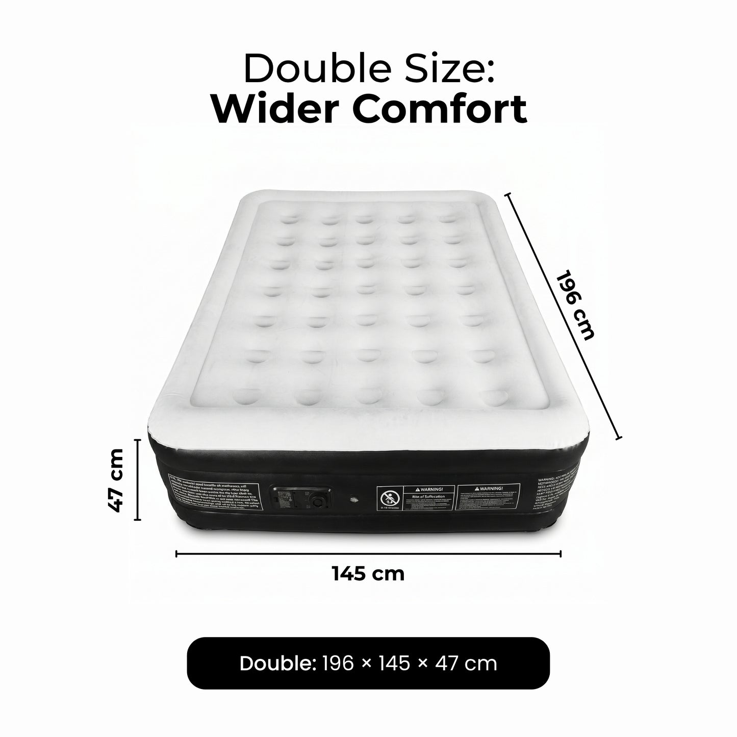 Straame Double Airbed with Built-in Pump, Inflatable Mattress 196 x 145 x 47 cm, Blow Up Mattress Guest Bed, Self Inflating Camping Mattress with Carry Bag for Home Travel Sleepovers Guests Use Indoor