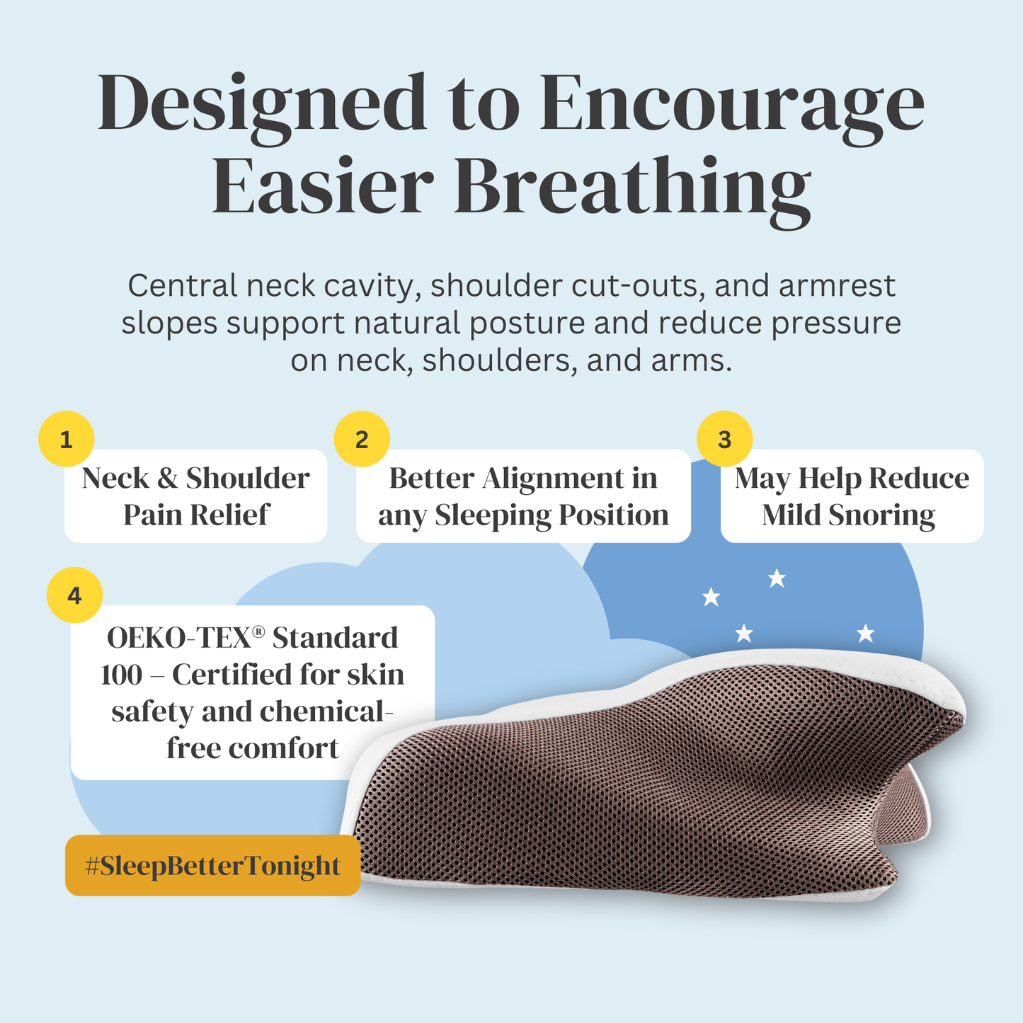 StraaStraame Cervical Memory Foam Pillow for Neck Pain – Ergonomic Butterfly Orthopedic Pillow with Contour Neck Support for Side, Back & Stomach Sleepers – Dual-Height Design & Breathable Removable Cover