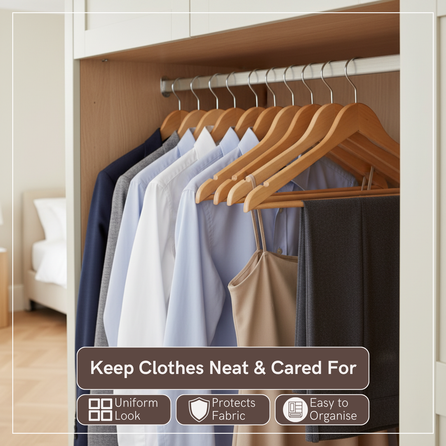 Straame Home | Strong Brown Wooden Coat Hangers |Made with Natural Wood and Non-Slip Trouser bar | Extra Smooth Finish | Strong Shoulder Notches | Pack of 20