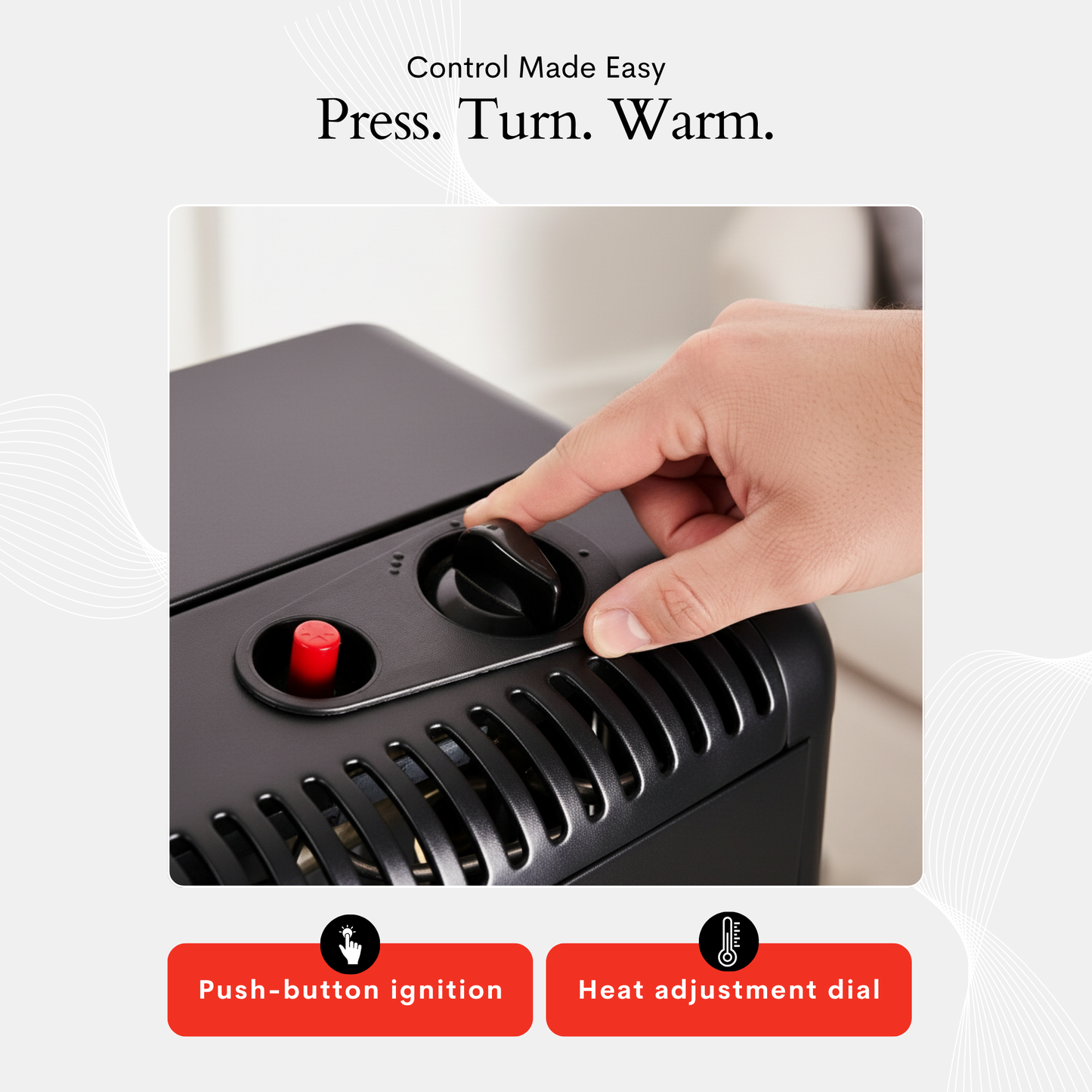 Straame Mobile Gas Heater 4.2kW – Foldable Indoor Butane Heater with 3 Heat Settings, Push-Button Ignition, ODS & Anti-Tilt Safety – Fits 13/15kg Cylinder, Regulator & Hose Included, with Castors