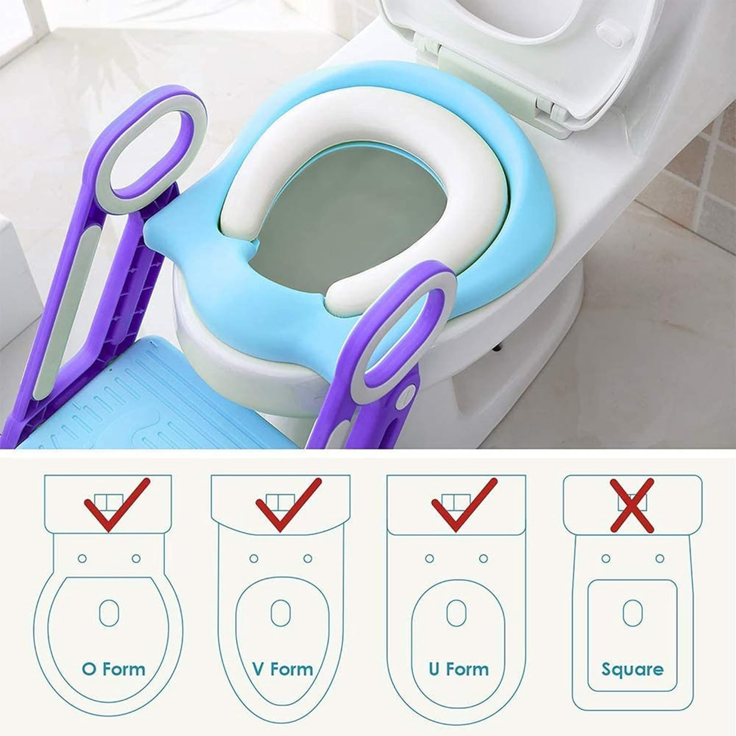 Straame Toddler Toilet Ladder Seat - Adjustable Potty-Training Seat, Soft Cushion Seat and Anti-Slip Steps Design - Easy to Install Portable Children Potty Training Chair (Blue-Purple)