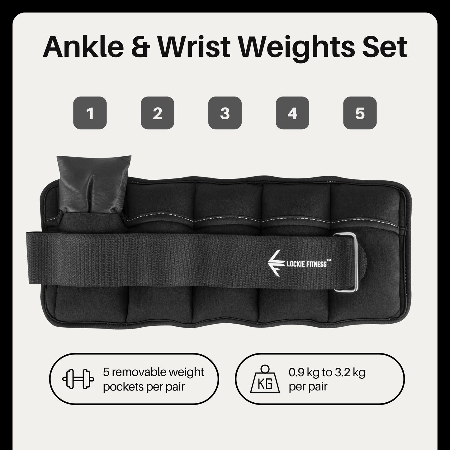 Lockie Fitness Ankle Weights & Wrist Weights Pair, Adjustable 0.9-3.2 kg, Neoprene Ankle Weights Women, Men & Kids, Pilates Weights, Leg Weights, Weights for Walking, Jogging & Home Workouts