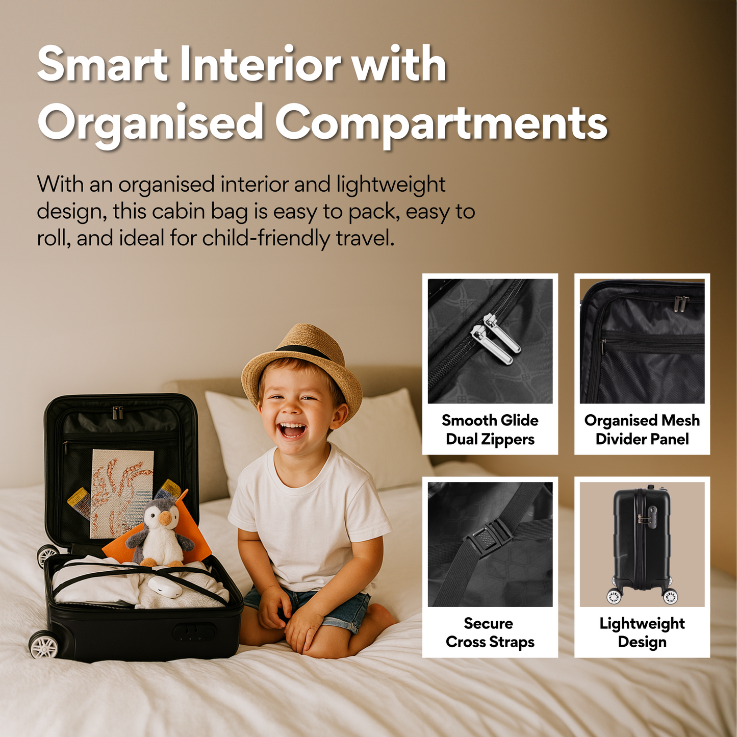 WORLD EXPLORER Cabin Suitcase ABS Hard Shell 360° Spinner Wheels & Com-bination Lock Lightweight 30L Underseat Cabin Luggage and Suitcase EasyJet Per-sonal Item Travel Bag (Black, 45x35x20 CM)