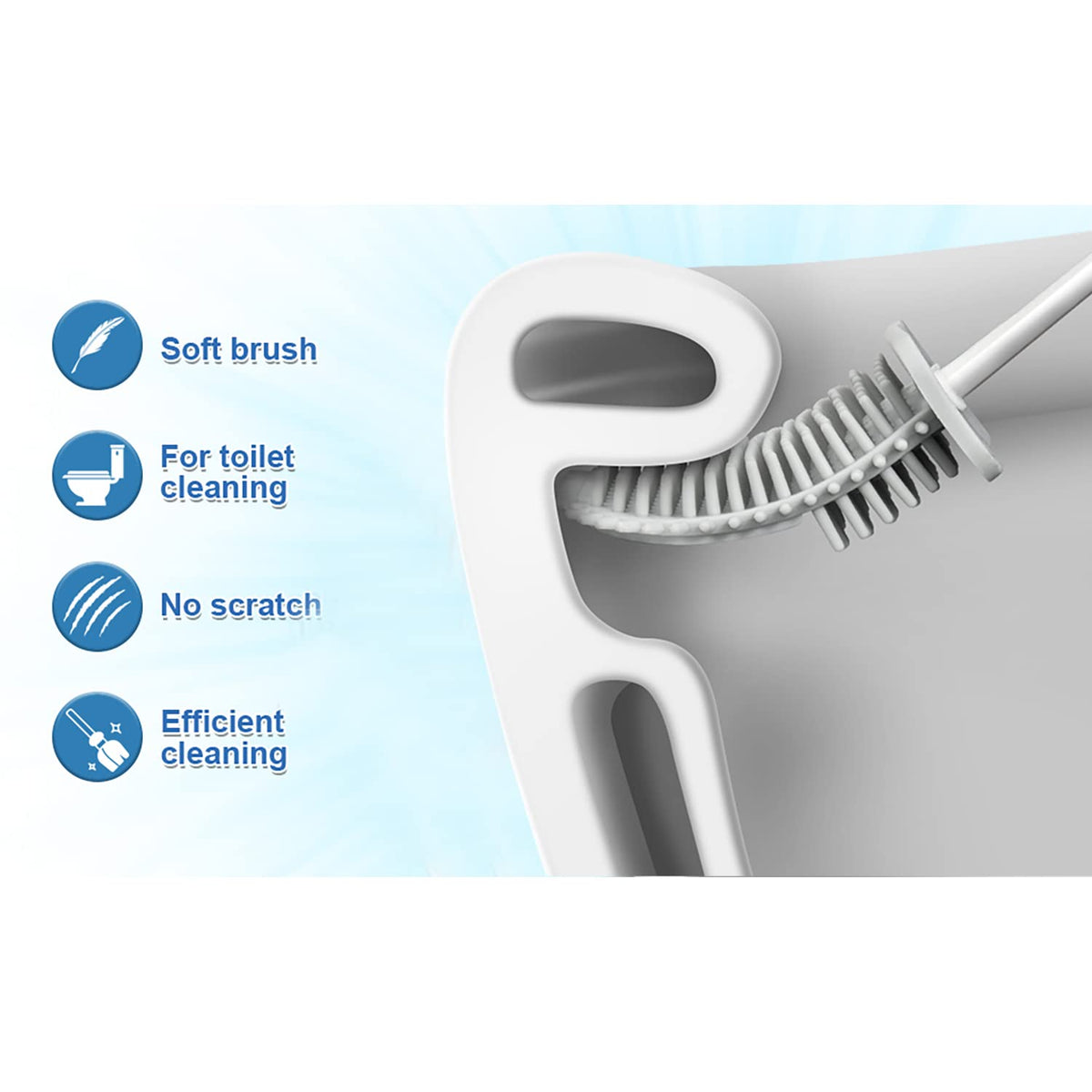 Straame White Silicone Toilet Brush with Holder, Soft Flexible Head, 2 Pack