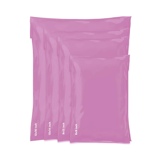 Mixed Size Grey Mailing Postal Bags, Self-Seal Closure Packaging Mailers, Delivery Mailing Bag Flexible and Tempered Proof, Secure Small to Large Postal Mailers (Pink, 100)