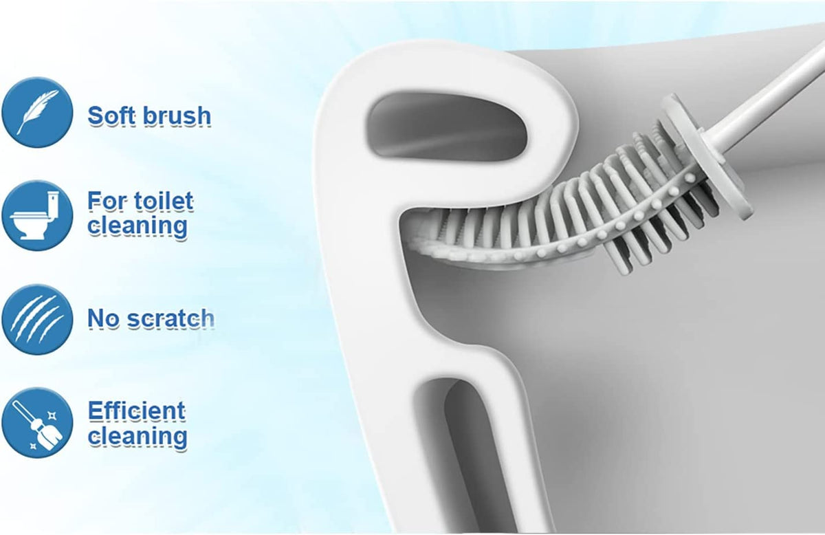 Straame White Silicone Toilet Brush with Holder, Soft Flexible Head, 1 Pack