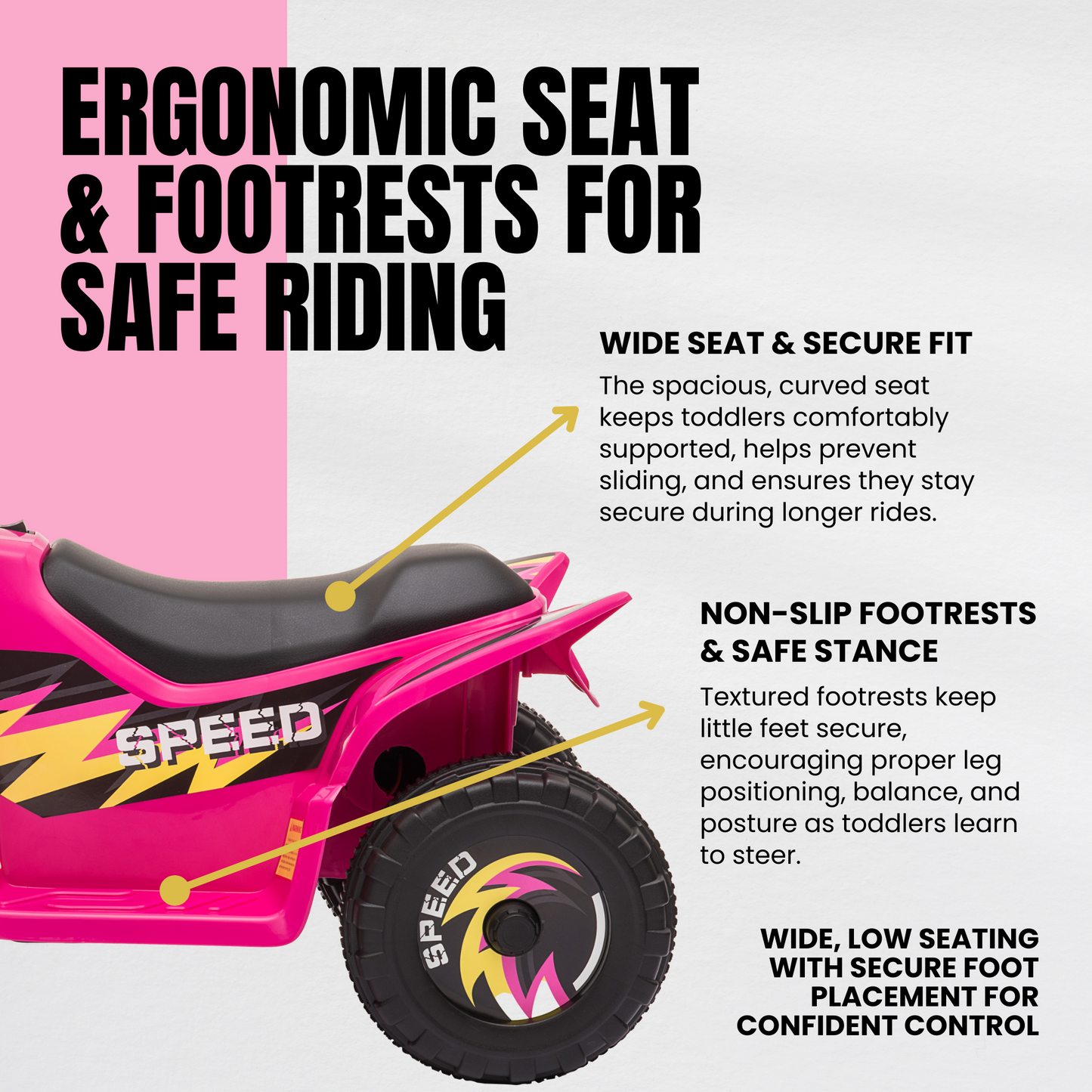 Straame 6V Electric Ride-On Quad Bike for Toddlers – ATV for Ages 18–36 Months, For-ward/Reverse, 4-Wheel Design, 1.9–3.8 km/h Speed, 72×40×45.5 cm - Pink