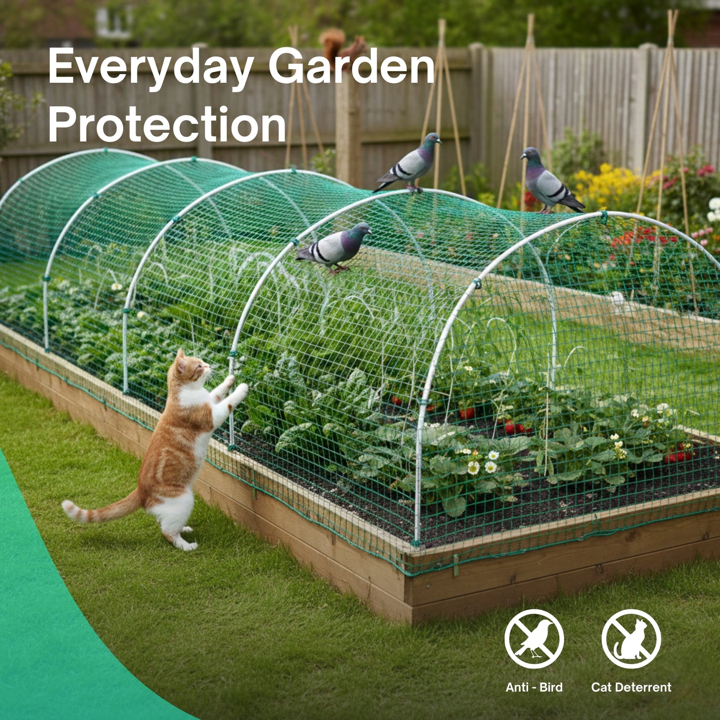 Straame Garden Netting 4m x 10m, Green Nylon Fine Garden Mesh, Gardening Bird Netting for Vegetable Patch, Allotment & Pond Net Cover, Plant Protection, Cat Deterrent, UV Resistant, (2Pack)