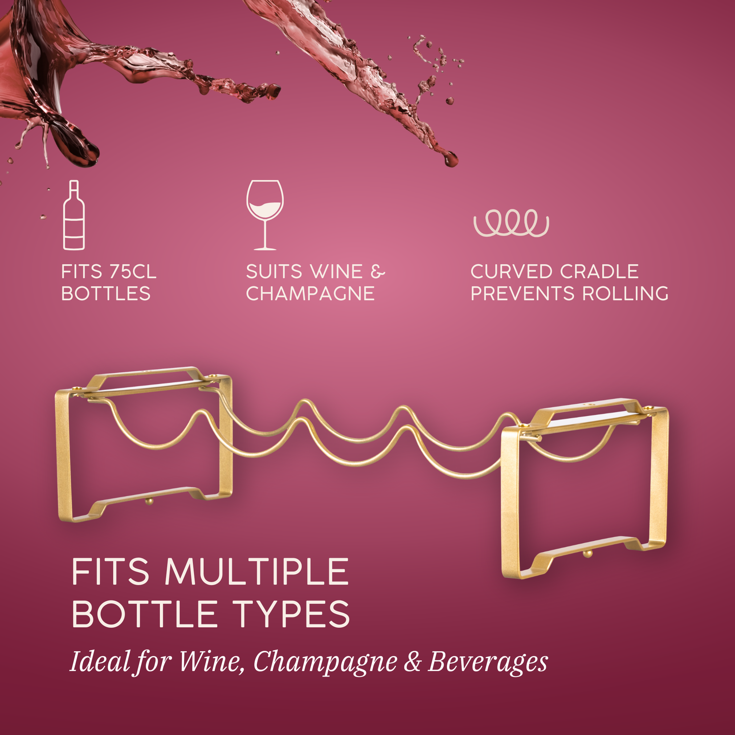 Straame 3 Tier Metal Wine Rack – Stackable Bottle Rack for Wine Storage – Wine Racks Free Standing Organiser for Countertop, Shelf or Cupboard – Modular Wire Rack Holder – Modern Design (Gold)