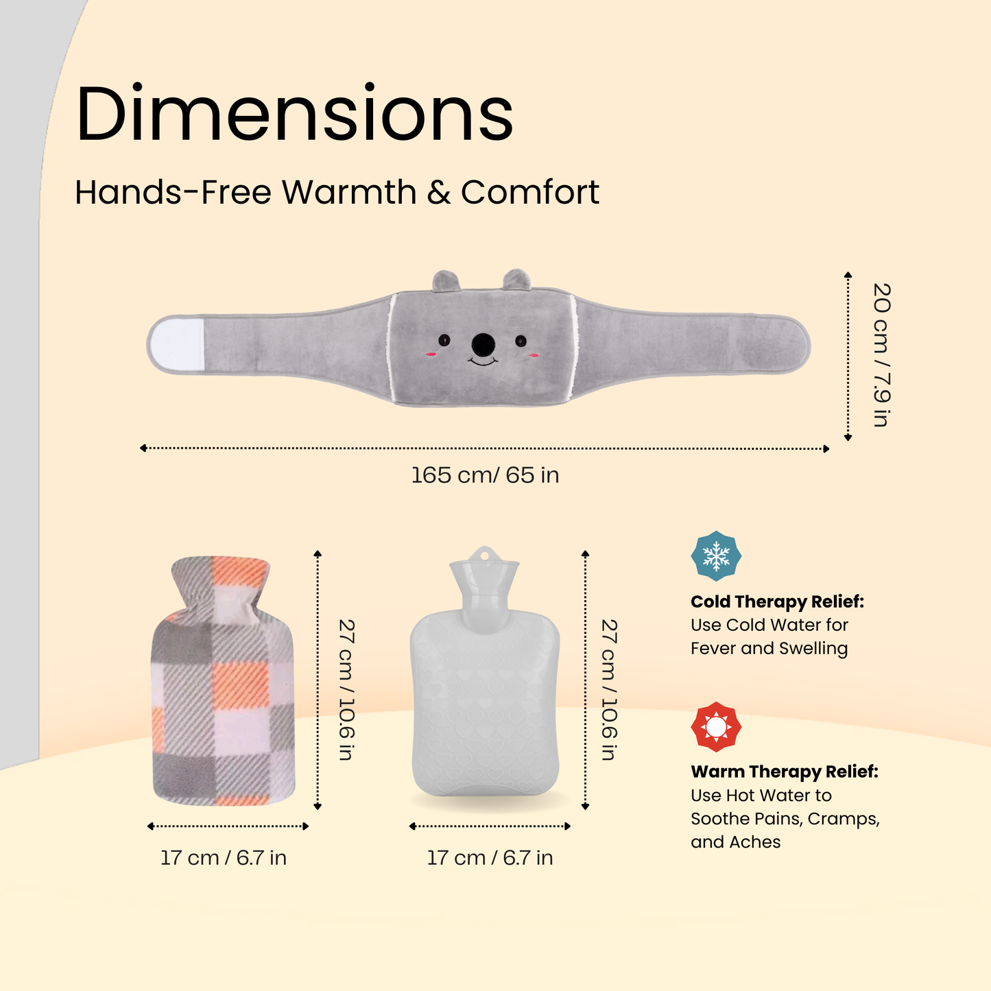 Straame Adjustable Wearable Hot Water Bottle Belt – 1L, 65 inches (165 cm) – Cozy Koala for Period Cramps, Back, Neck & More – Hands-Free Pain Relief – Included Hot Water Bottle, Belt & Cover (Grey)