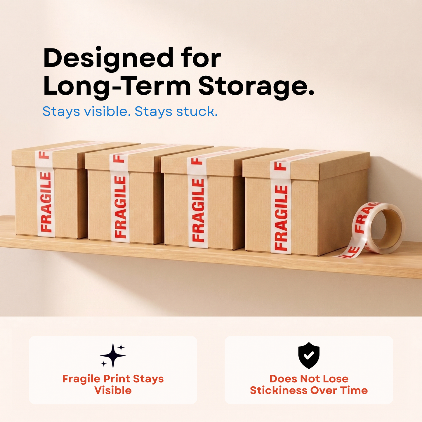 Wolf Tapes Packaging Tape, Resistant Box Tape for Packing, All Purpose Adhesive Tape for Sealing Boxes and Parcels, FSC Certified Shipping Tape, Pack of 6 Rolls 48MM x 66M (Fragile)