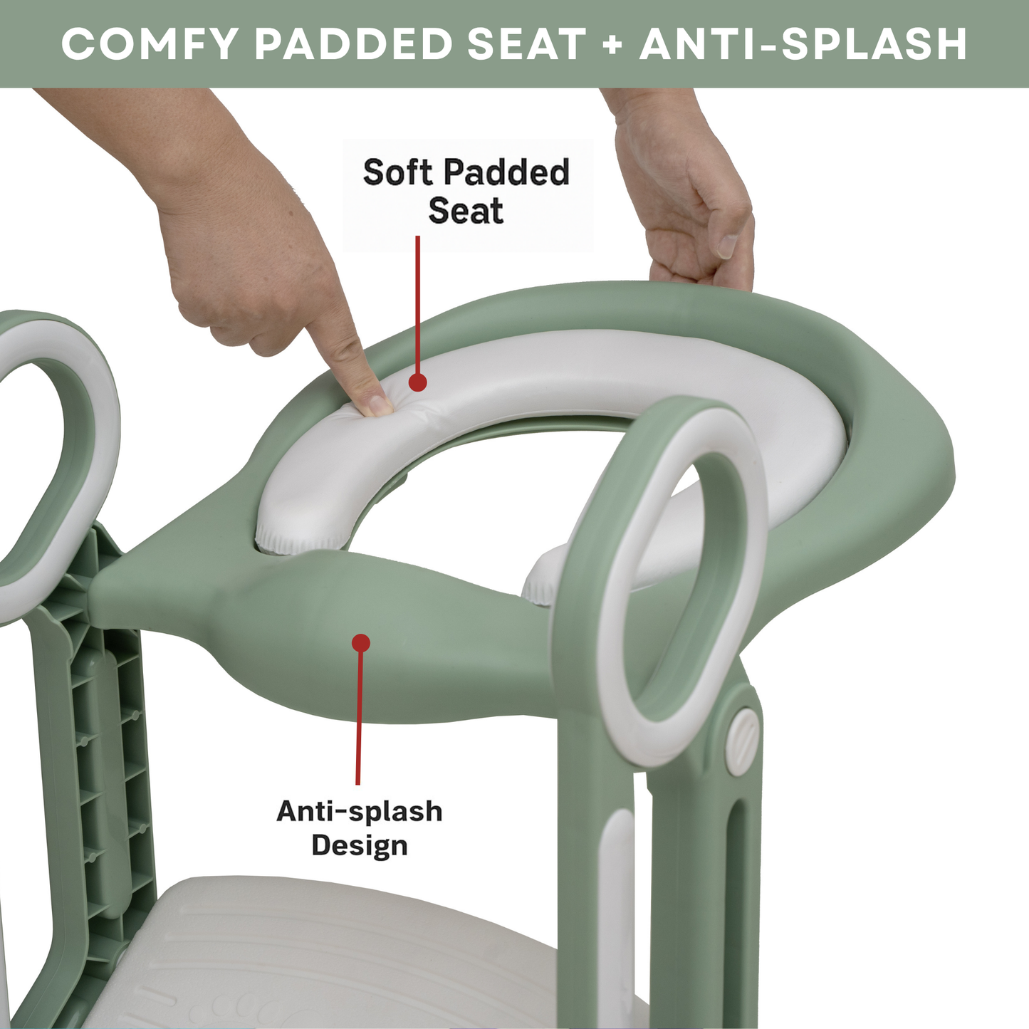 Straame Toddler Toilet Ladder Seat - Adjustable Potty-Training Seat, Soft Cushion Seat and Anti-Slip Steps Design - Easy to Install Portable Children Potty Training Chair (Green-White)
