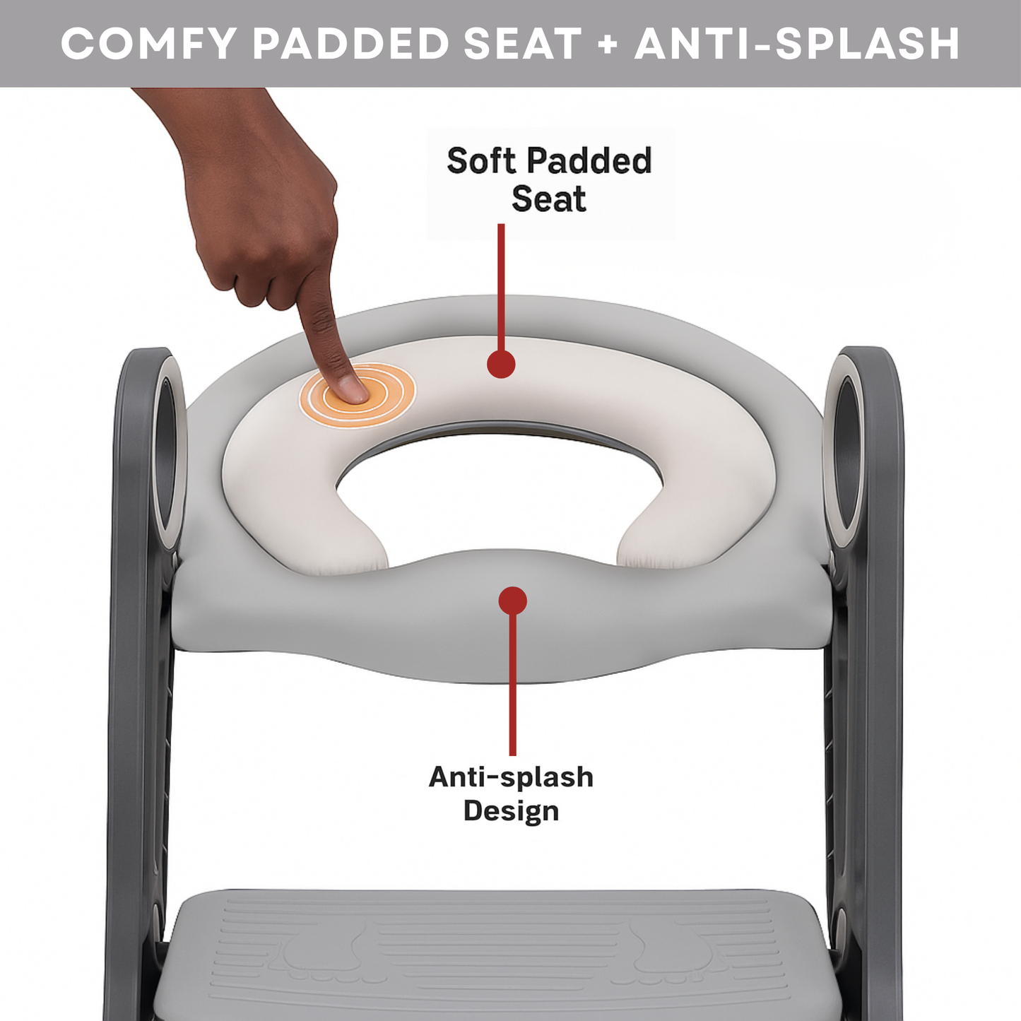 Straame Toddler Toilet Ladder Seat - Adjustable Potty-Training Seat, Soft Cushion Seat and Anti-Slip Steps Design - Easy to Install Portable Children Potty Training Chair (Grey-White)