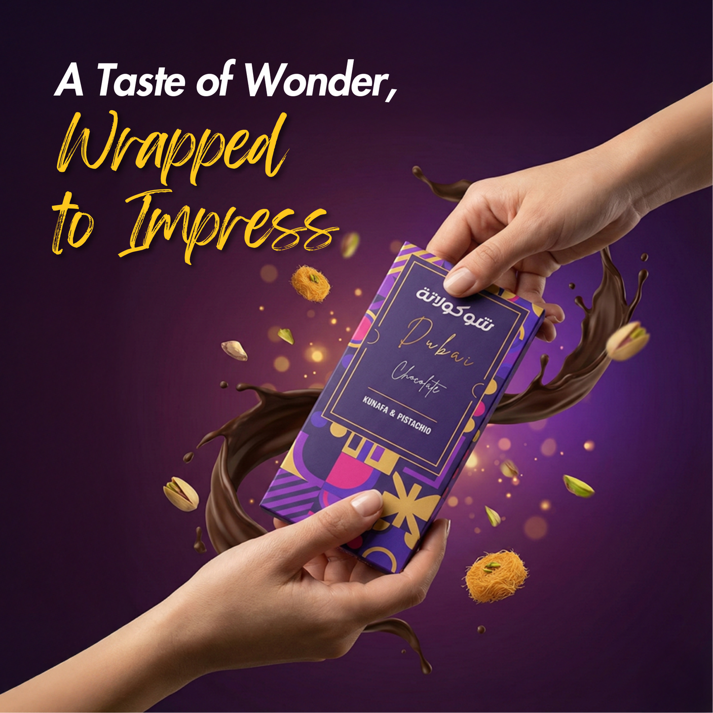 Le Damas 200g Dubai Chocolate Assortment –– Perfect Box For Kids Family,Friend (Pack of 1, Kunafa & Pistachio (Dark Chocolate)