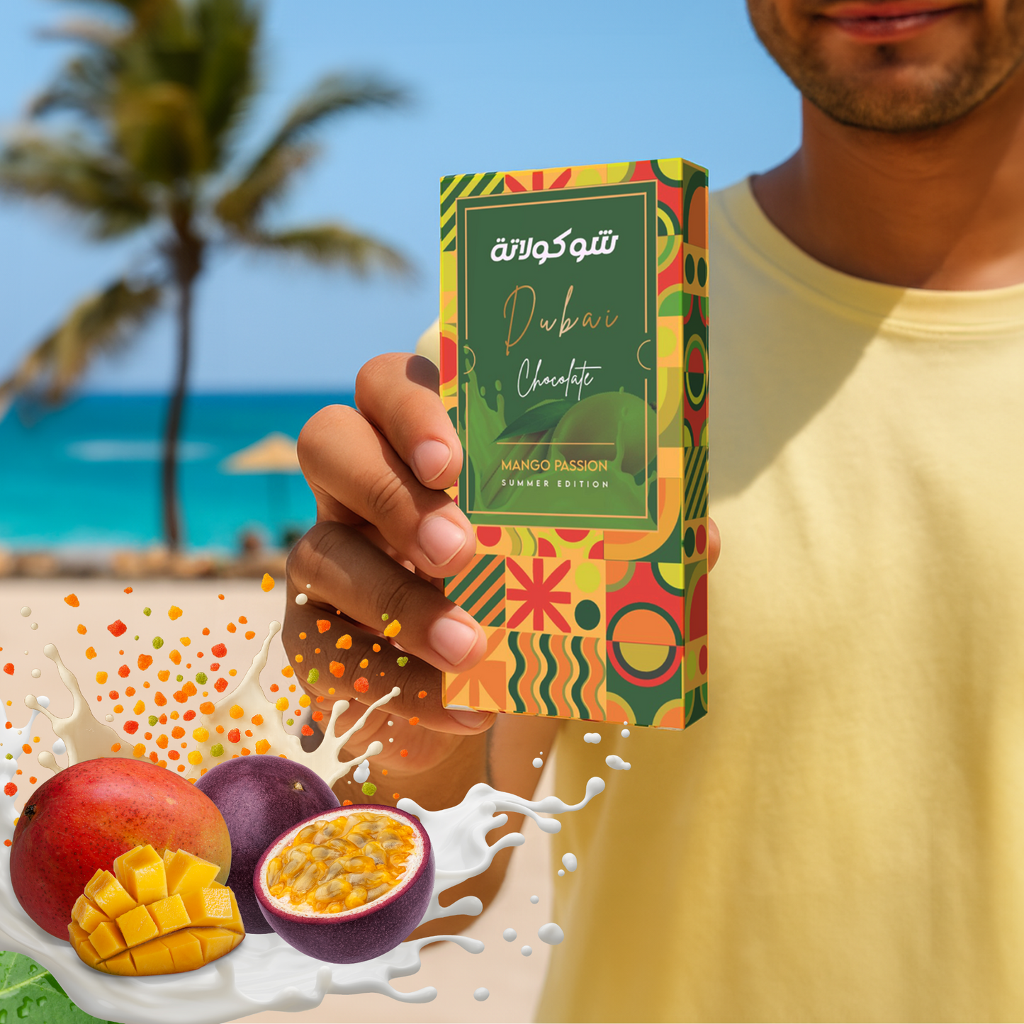 Le Damas Dubai Chocolate Mango Passion Summer Edition Gift Idea: White Chocolate Shell with Mango and Passion Fruit Filling and Poppy Candy, Luxurious Melt in Your Mouth Treat (200g)