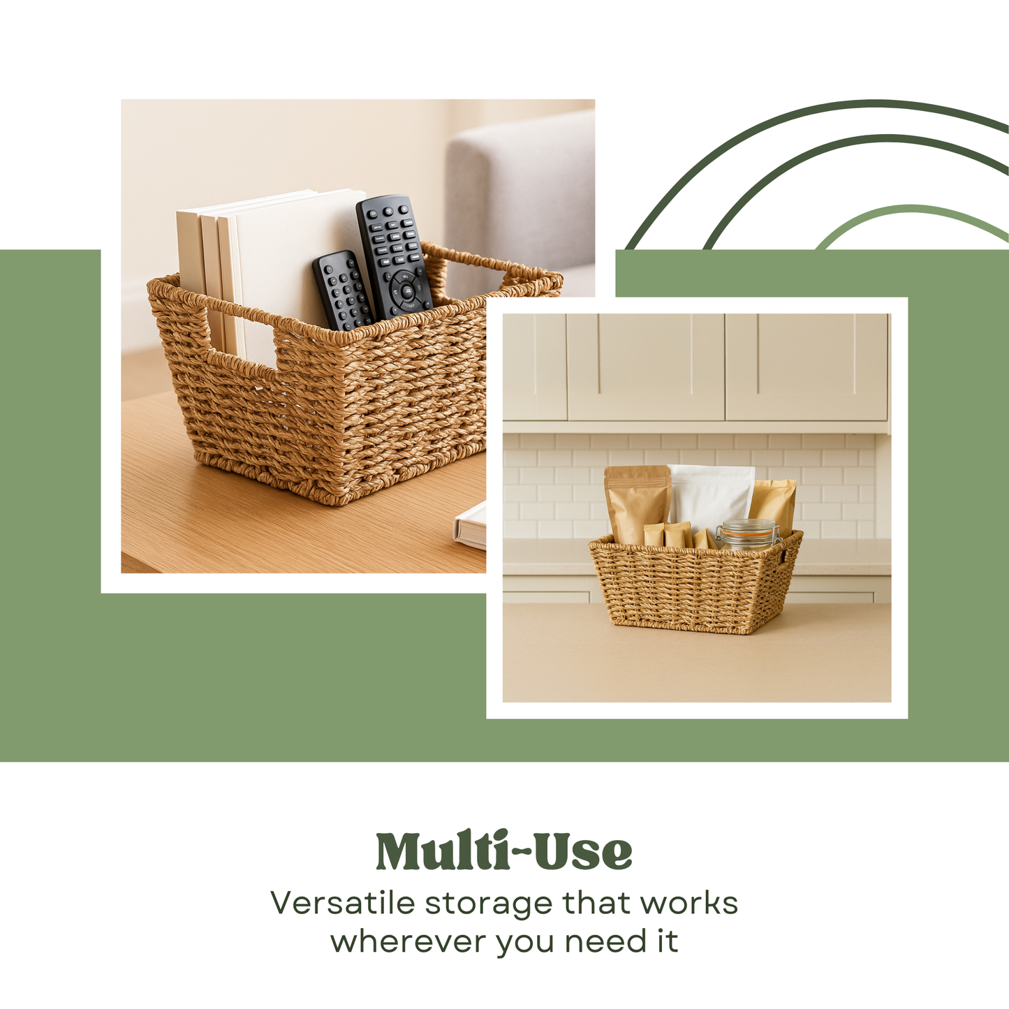Straame Seagrass Storage Baskets Set of 4 - Handwoven Wicker Organisers with Handles, Steel-Reinforced Frame, Nesting Design - 30 x 22 x 15 cm, Natural seagrass material for Shelves, Bathroom and Home
