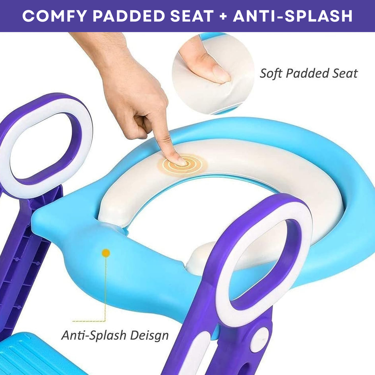 Straame Toddler Toilet Ladder Seat - Adjustable Potty-Training Seat, Soft Cushion Seat and Anti-Slip Steps Design - Easy to Install Portable Children Potty Training Chair (Blue-Purple)
