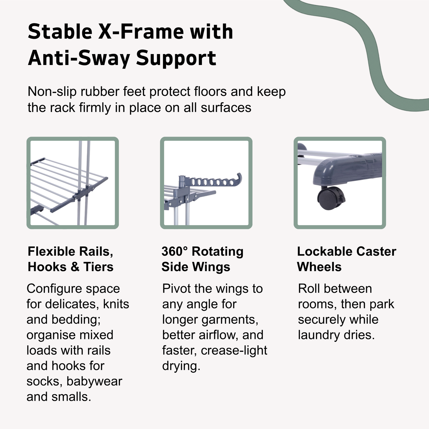 Straame 4-Tier Winged Clothes Airer – Foldable Clothes Drying Rack with Wheels for Indoor/Outdoor Use, Heavy-Duty Laundry Airer, Dryer rack, 76×50×178 cm (Grey)