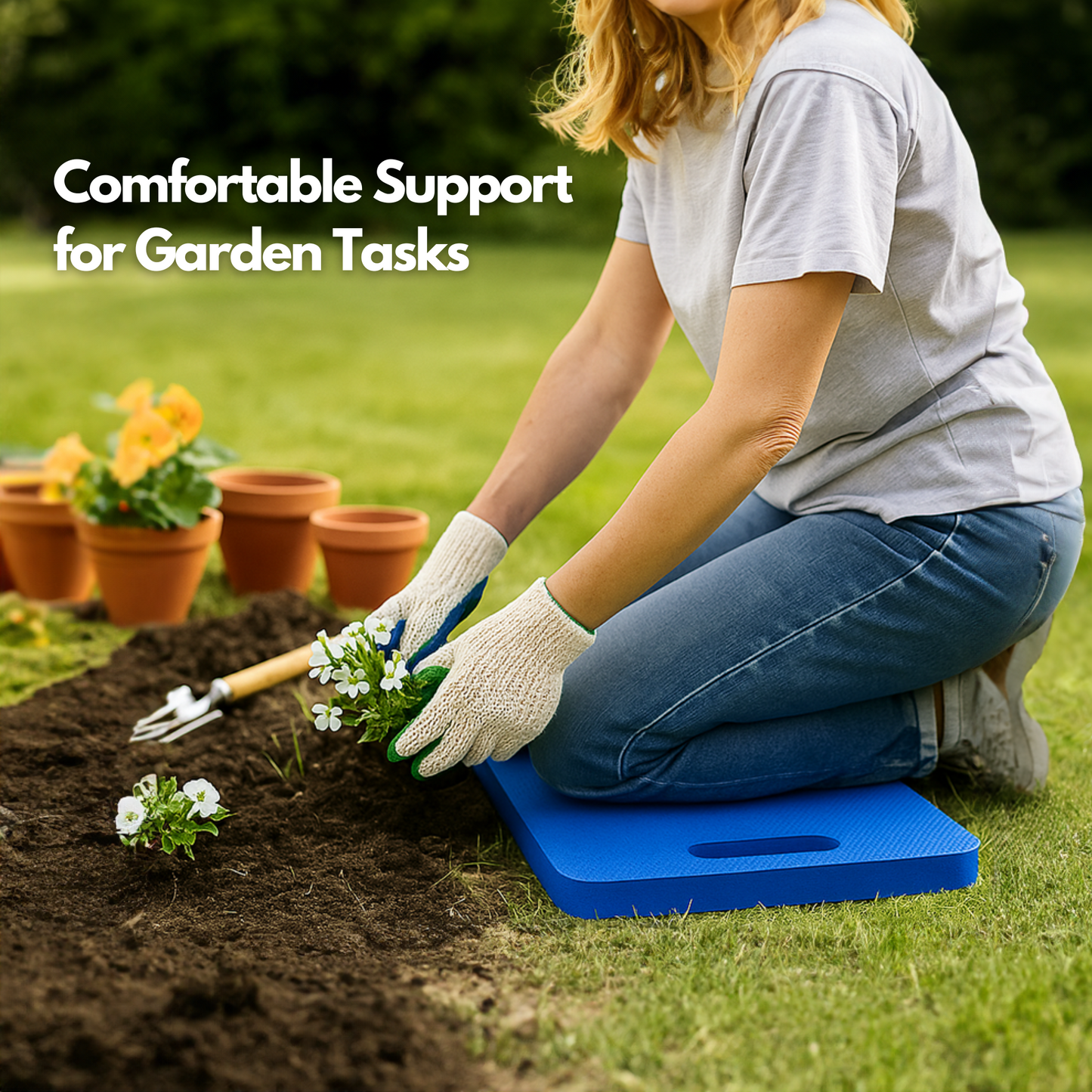 Straame Garden Kneeling Pad – Comfortable EVA Foam Kneeler Mat (45×28×4 cm) for Gardening, Cleaning, Baby Bath, Mechanics & More – Water-Resilient, Portable With Built-in Carry Handle(Blue Pack of 2)