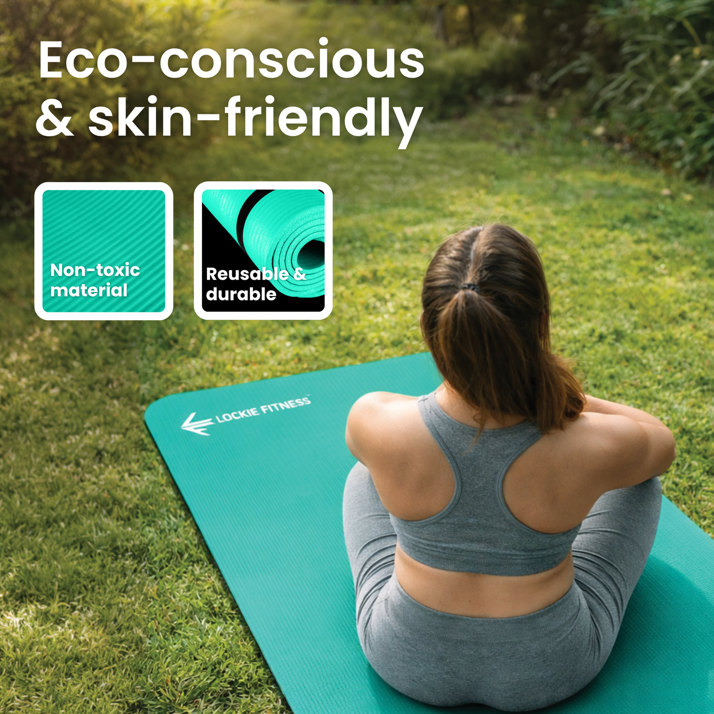 Lockie Fitness Yoga Mat 8 mm Thick, Non Slip Exercise Mat for Women and Men, TPE Foam Pilates Mat, Gym Mat for Home Workout, Yoga, Pilates, Exercise & Gymnastics, 180 x 60 cm - Teal