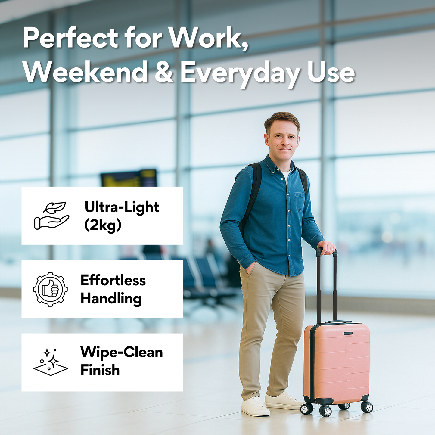 WORLD EXPLORER Cabin Suitcase ABS Hard Shell 360° Spinner Wheels & Com-bination Lock Lightweight 30L Underseat Cabin Luggage and Suitcase EasyJet Per-sonal Item Travel Bag (Rose Gold, 45x35x20 CM)