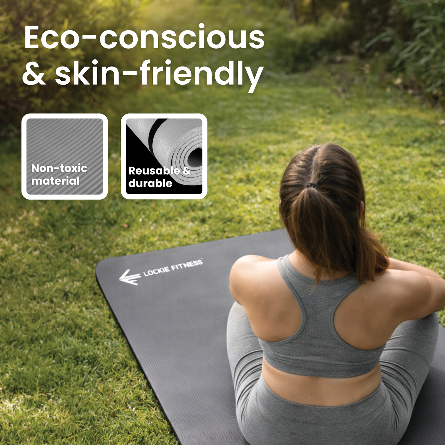 Lockie Fitness Yoga Mat 8 mm Thick, Non Slip Exercise Mat for Women and Men, TPE Foam Pilates Mat, Gym Mat for Home Workout, Yoga, Pilates, Exercise & Gymnastics, 180 x 60 cm - Grey