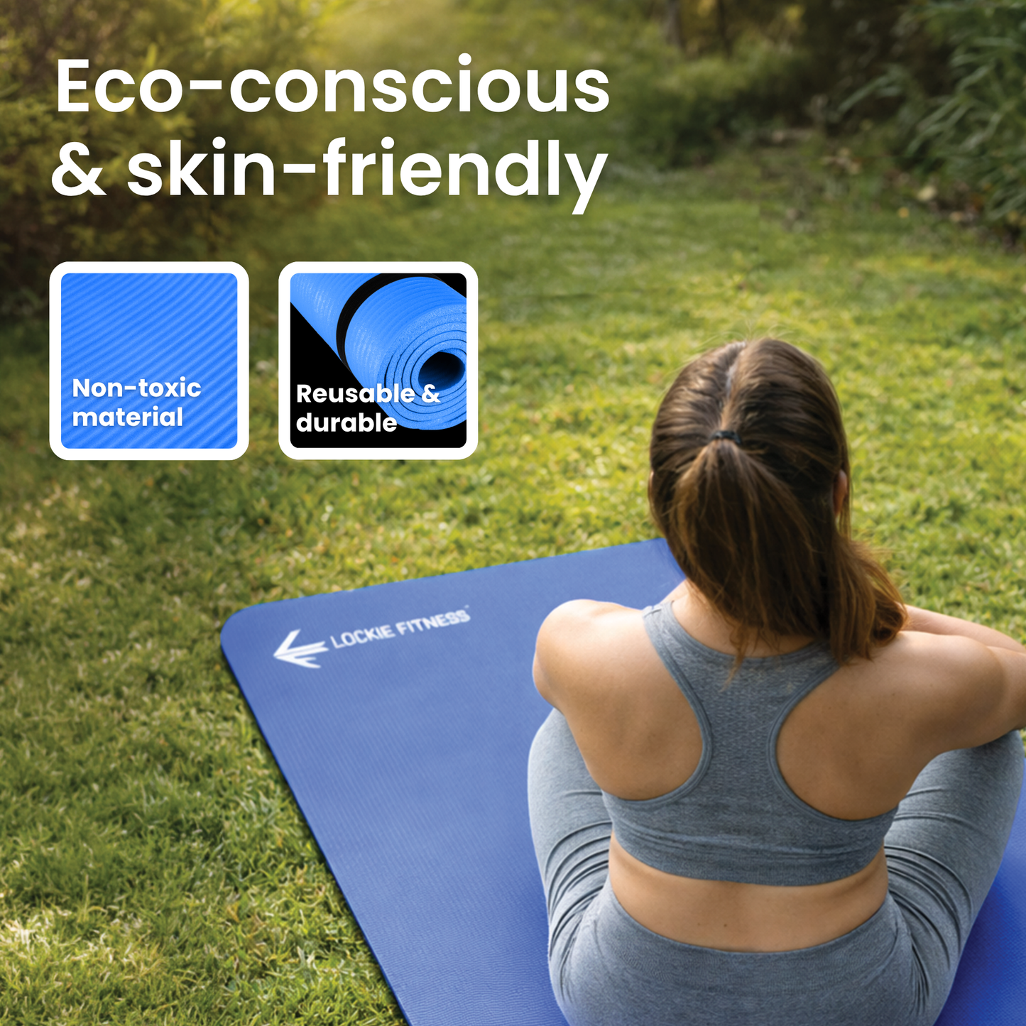 Lockie Fitness Yoga Mat 8 mm Thick, Non Slip Exercise Mat for Women and Men, TPE Foam Pilates Mat, Gym Mat for Home Workout, Yoga, Pilates, Exercise & Gymnastics, 180 x 60 cm - Blue